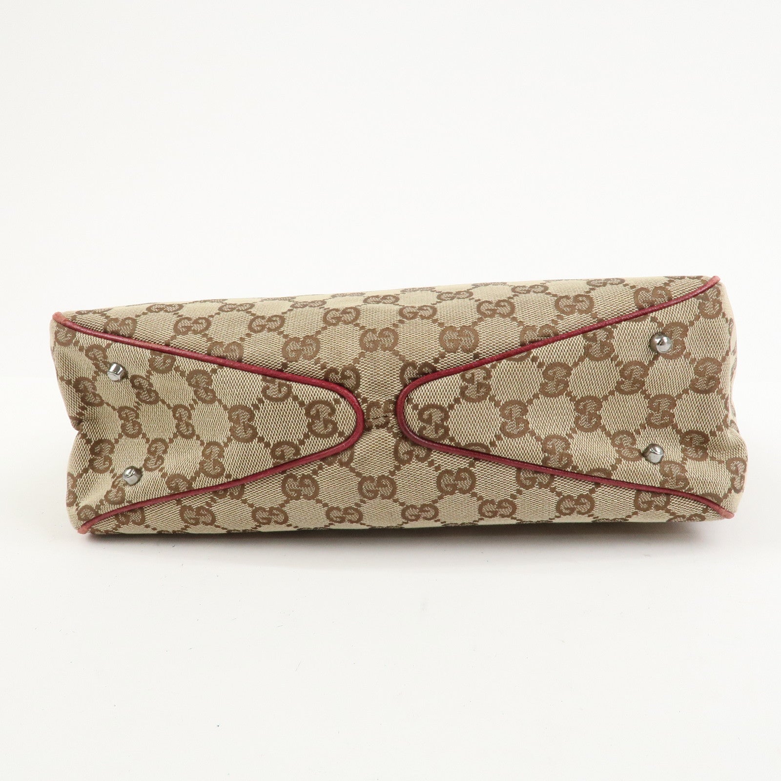 GUCCI GG Canvas Leather Hand Bag Tote Bag Beige Red 113019