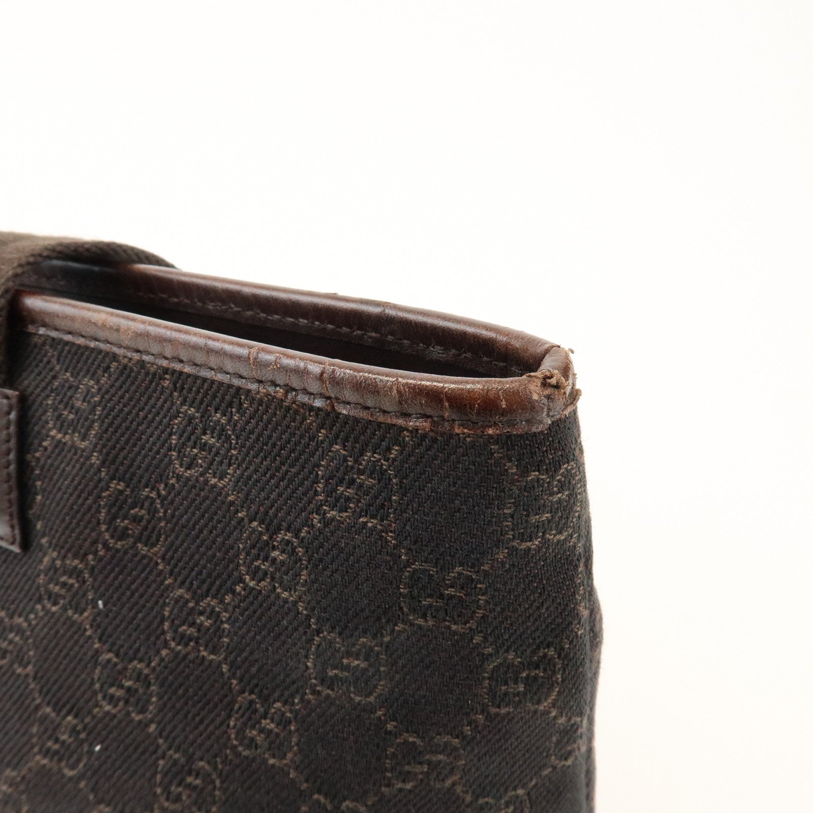 GUCCI GG Canvas Leather Tote Bag Shoulder Bag Dark Brown 34339