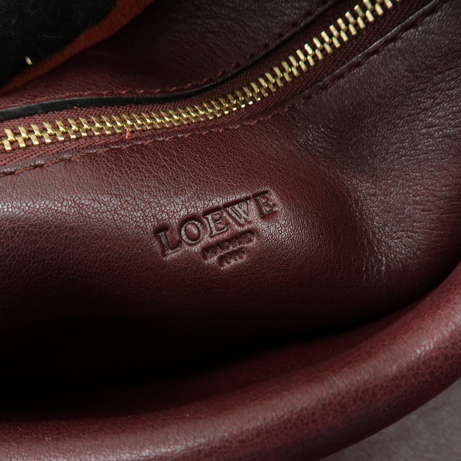 LOEWE Anagram Amazona 36 Calf Leather Hand Bag Boston Bag Wine Red