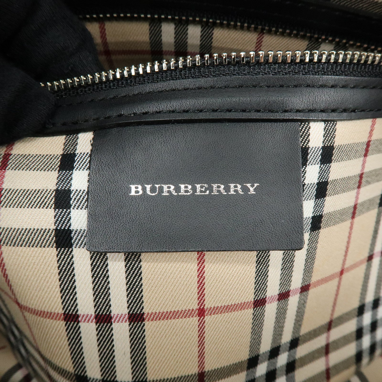 BURBERRY Leather Hand Bag Boston Bag Black