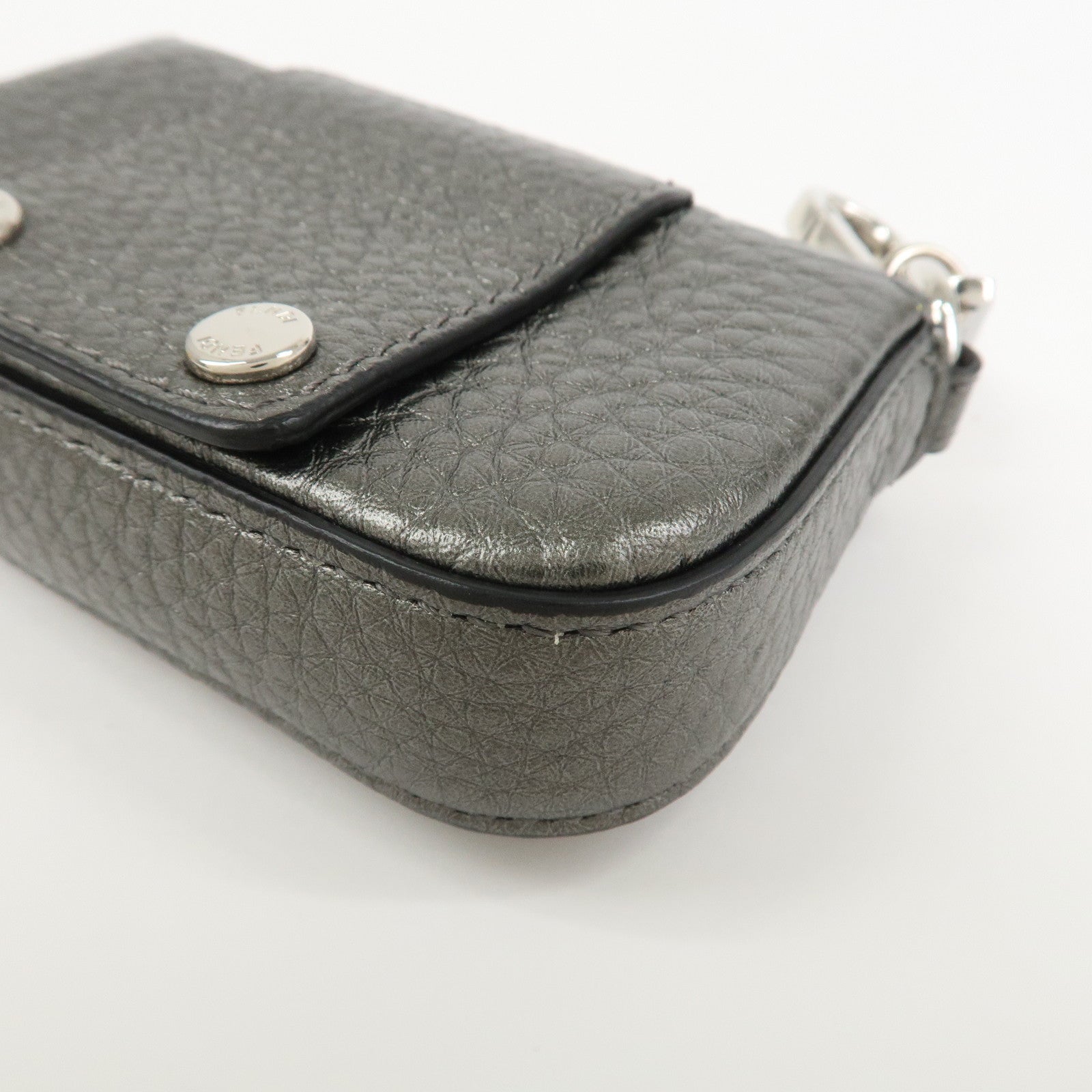 FENDI Nano Baguette Calf Leather Bag Charm Key Chain Silver 7AR809