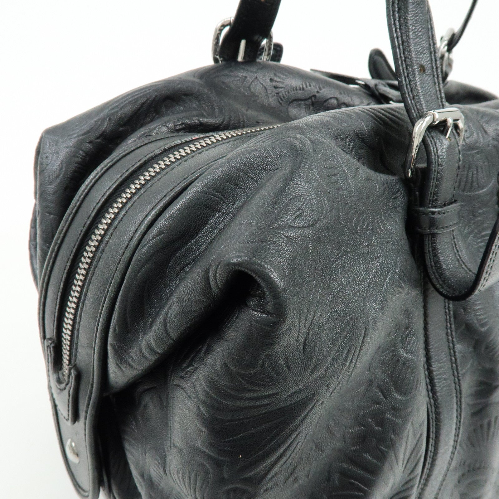 LOEWE Canela Nappa Leather Mini Boston Bag Shoulder Bag Black