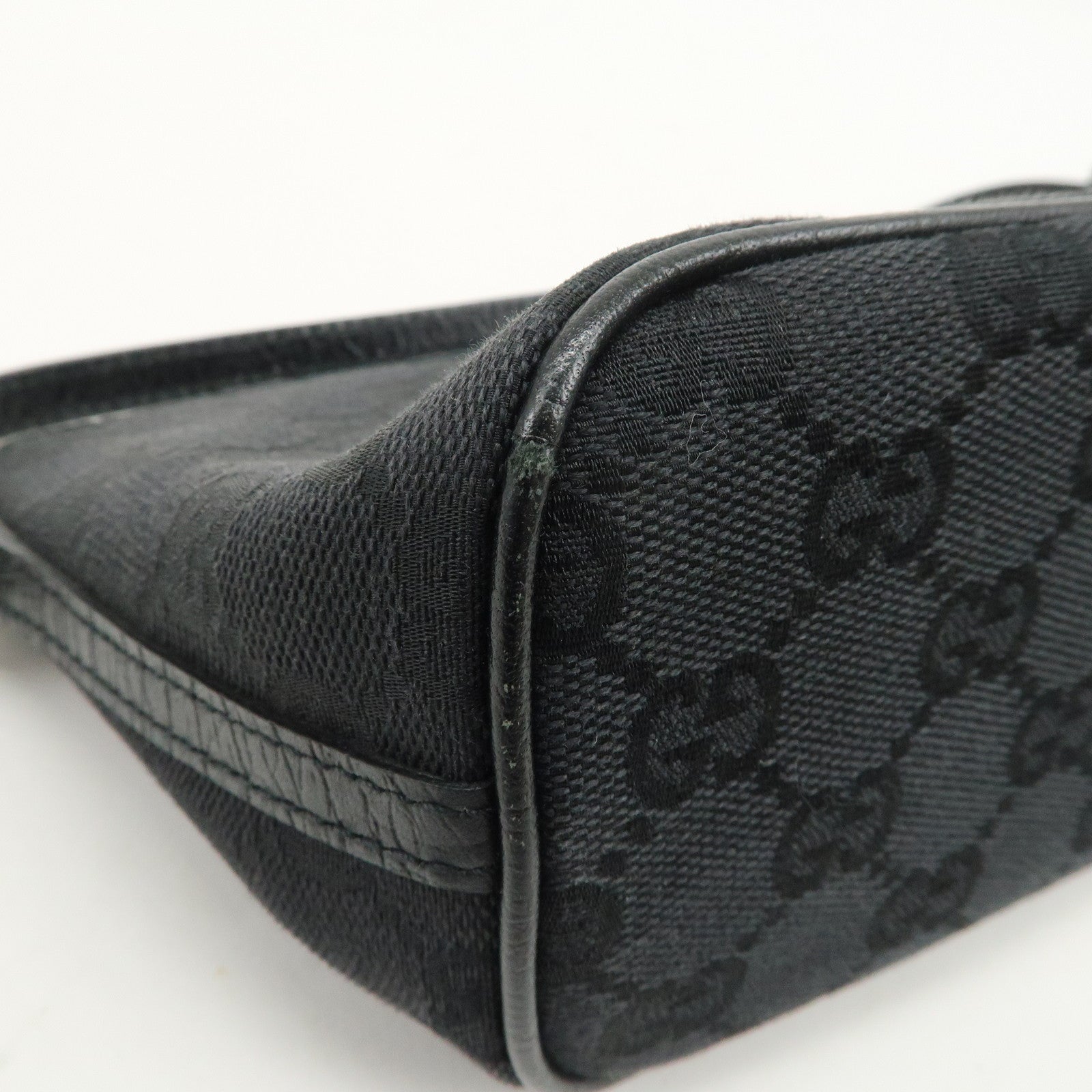 GUCCI  Boat Bag GG Monogram Canvas Leather Hand Bag Black 07198