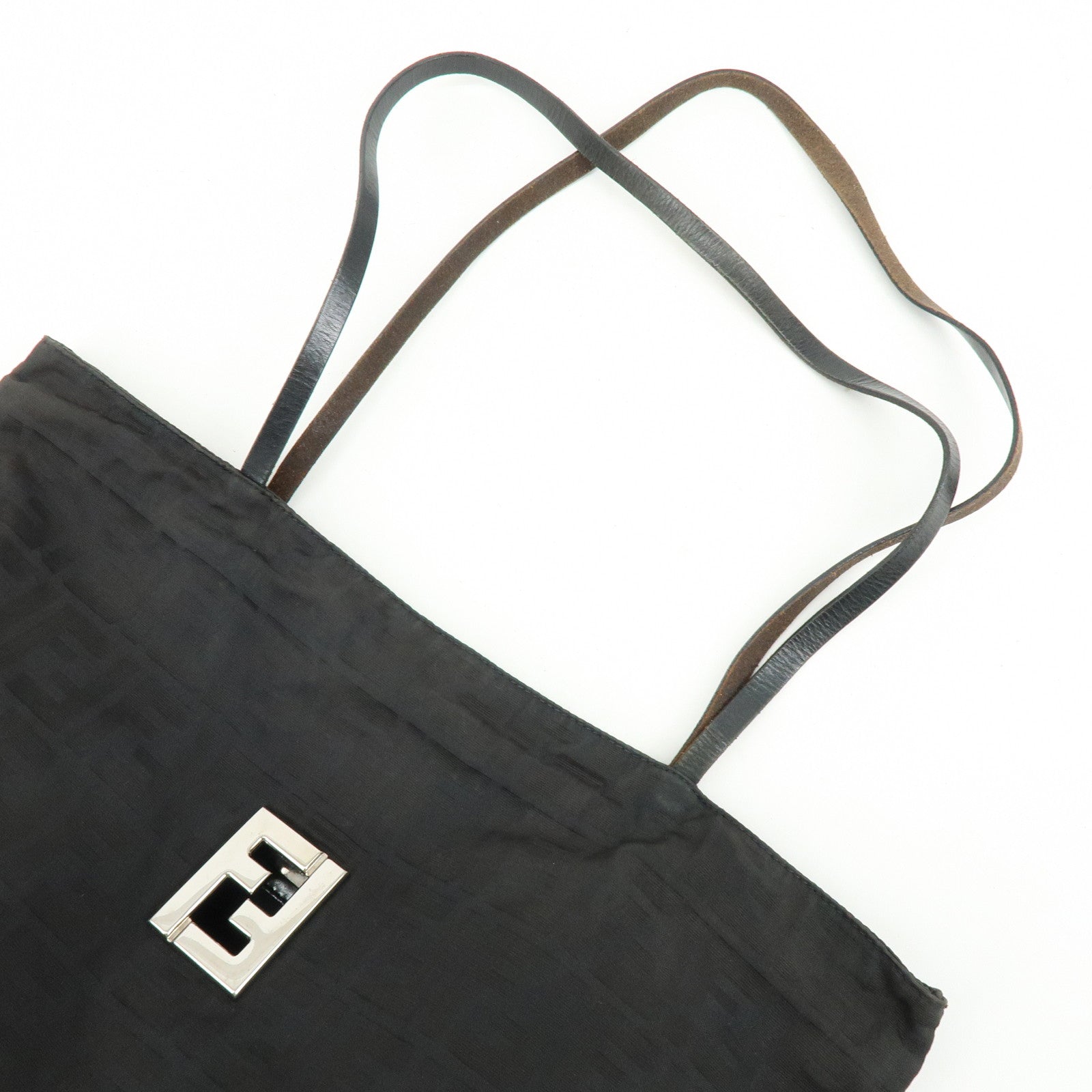 FENDI Zucca Canvas Leather Tote Bag Shoulder Bag Black 15785