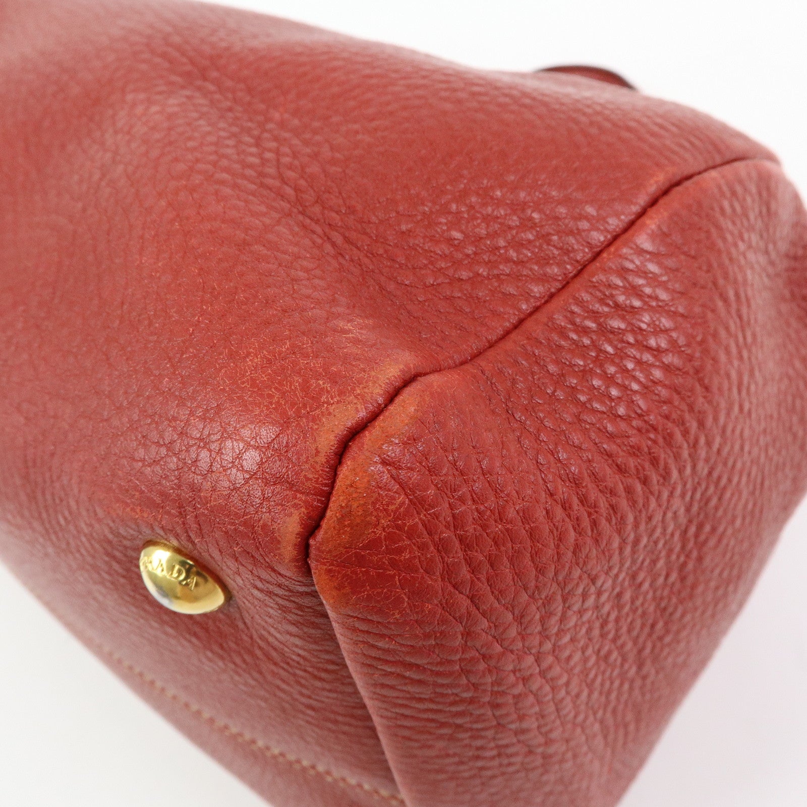 PRADA Logo Calf Leather 2Way Bag Hand Bag Shoulder Bag Red