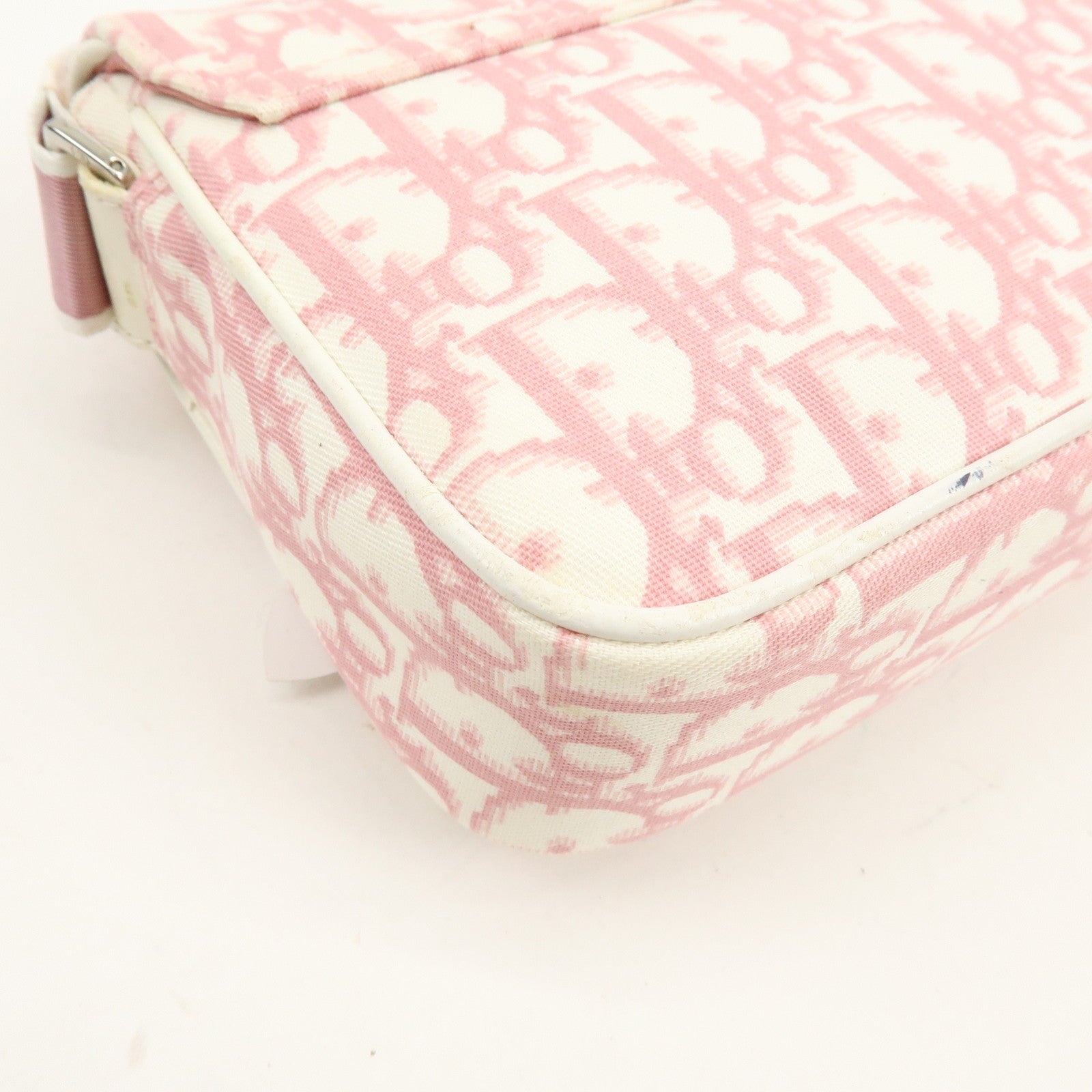 Christian Dior Trotter Canvas Rhinestone Leather Shoulder Bag Pink