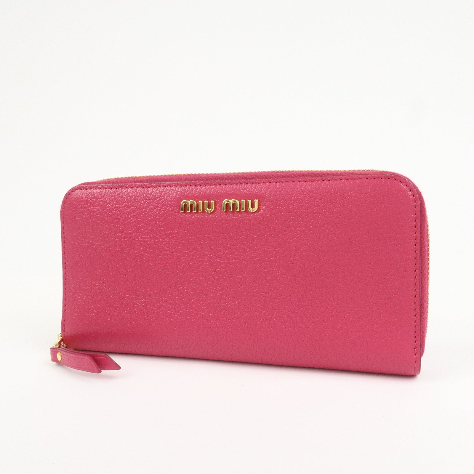 MIU MIU Logo Leather Round Zippy Wallet Pink 5M0506