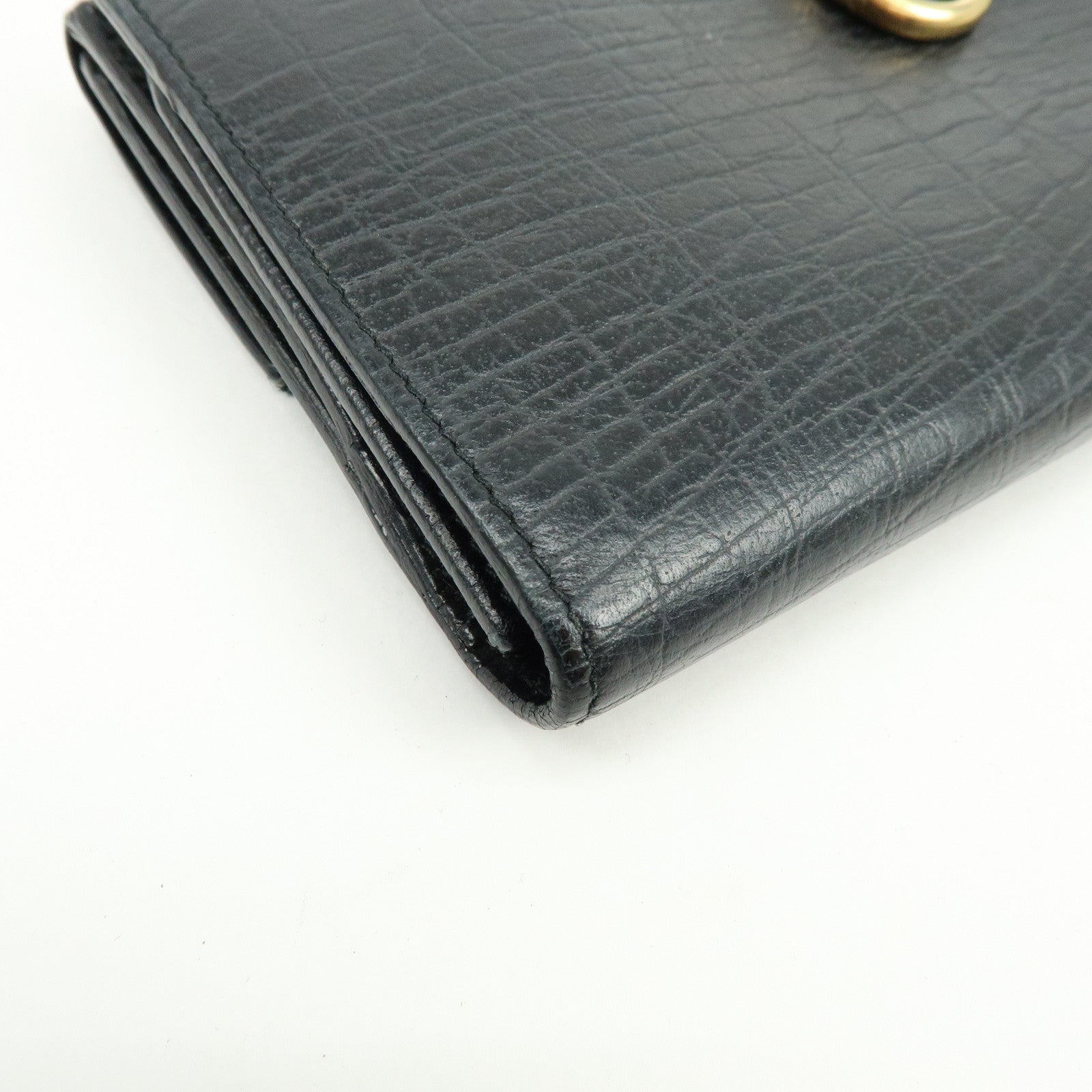 GUCCI Horsebit 1955 Embossed Leather Long Wallet Black 101602