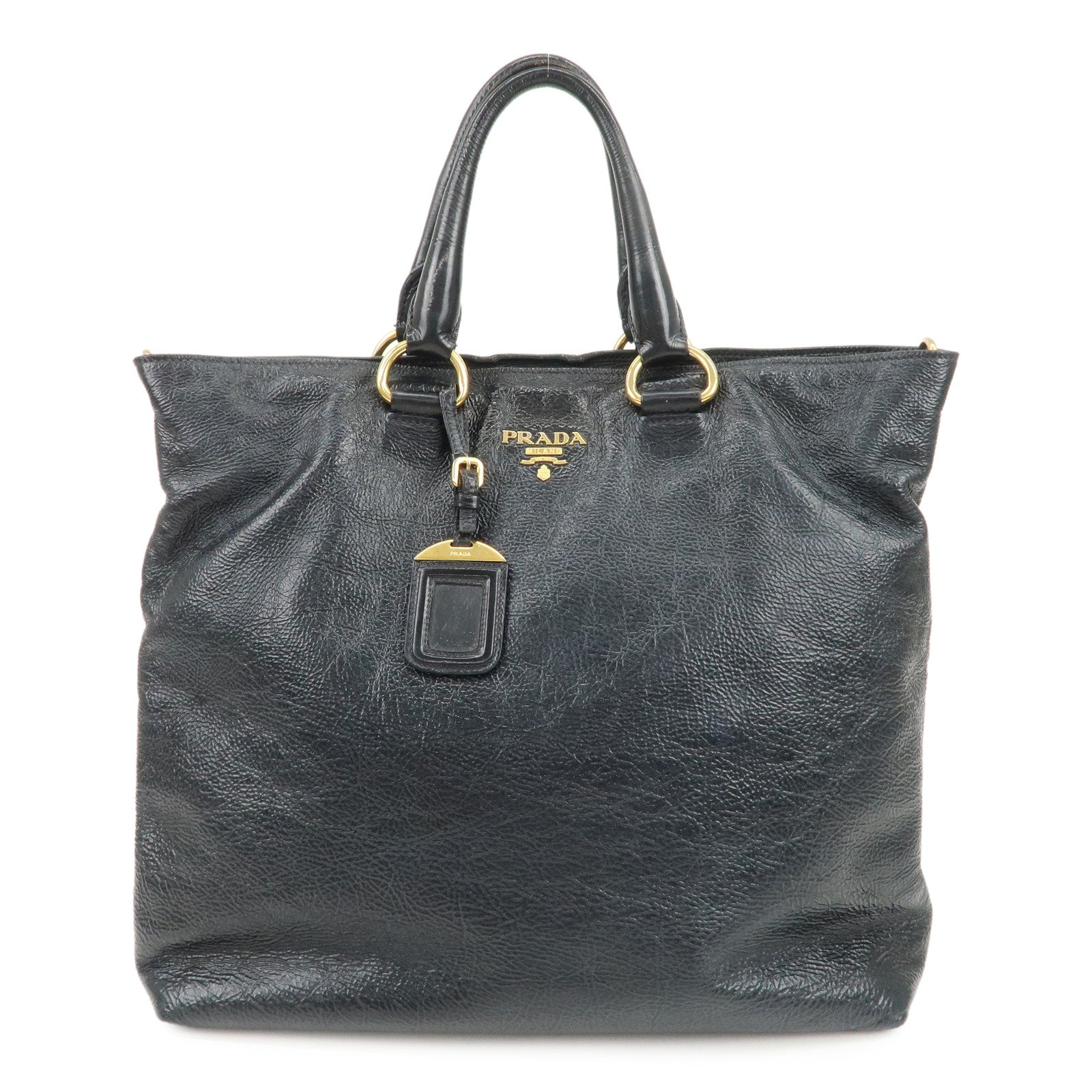 PRADA Logo Leather 2Way Tote Bag Shoulder Bag Black BN1713