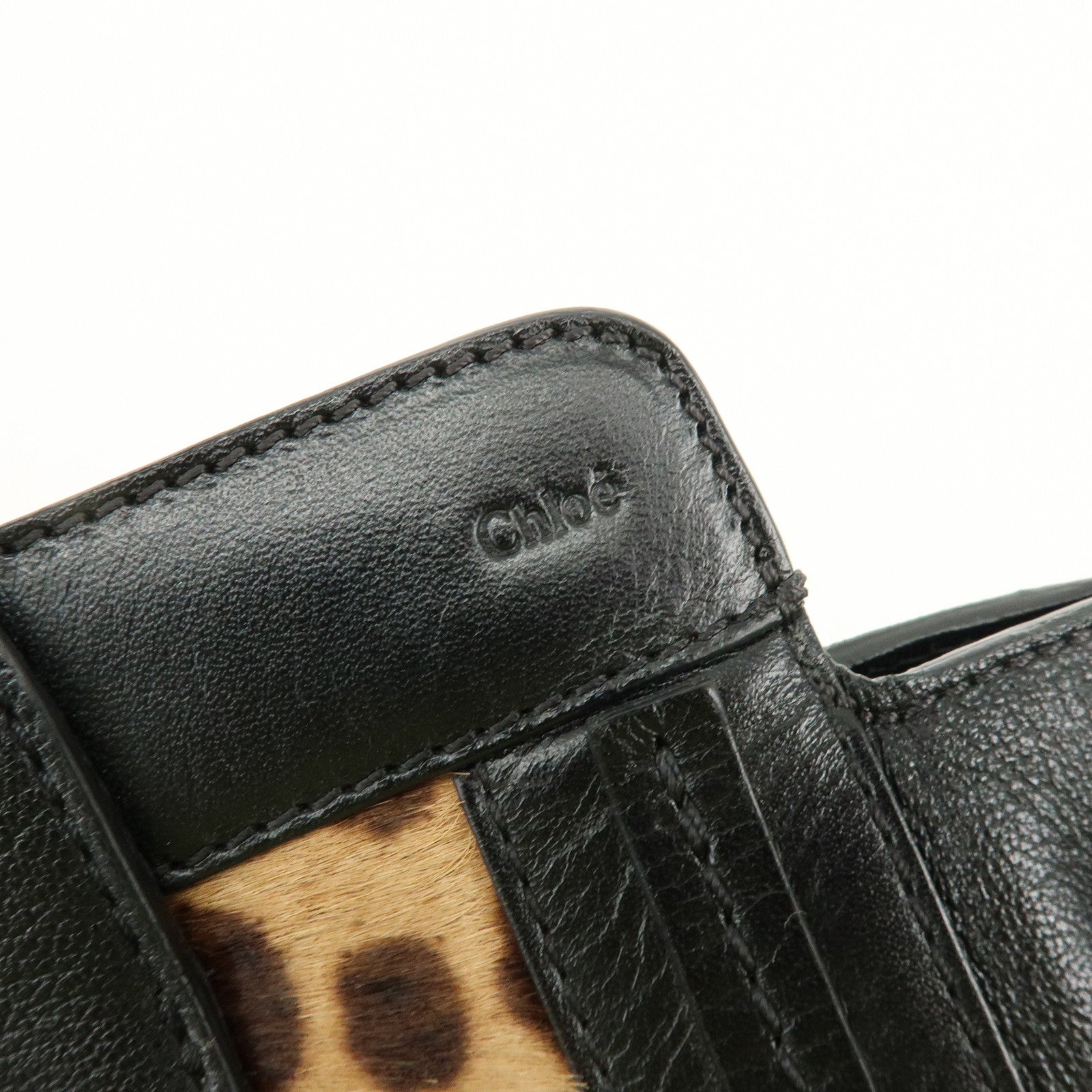 Chloe Allison Unborn Calf Leather Tote Bag Hand Bag Leopard Black