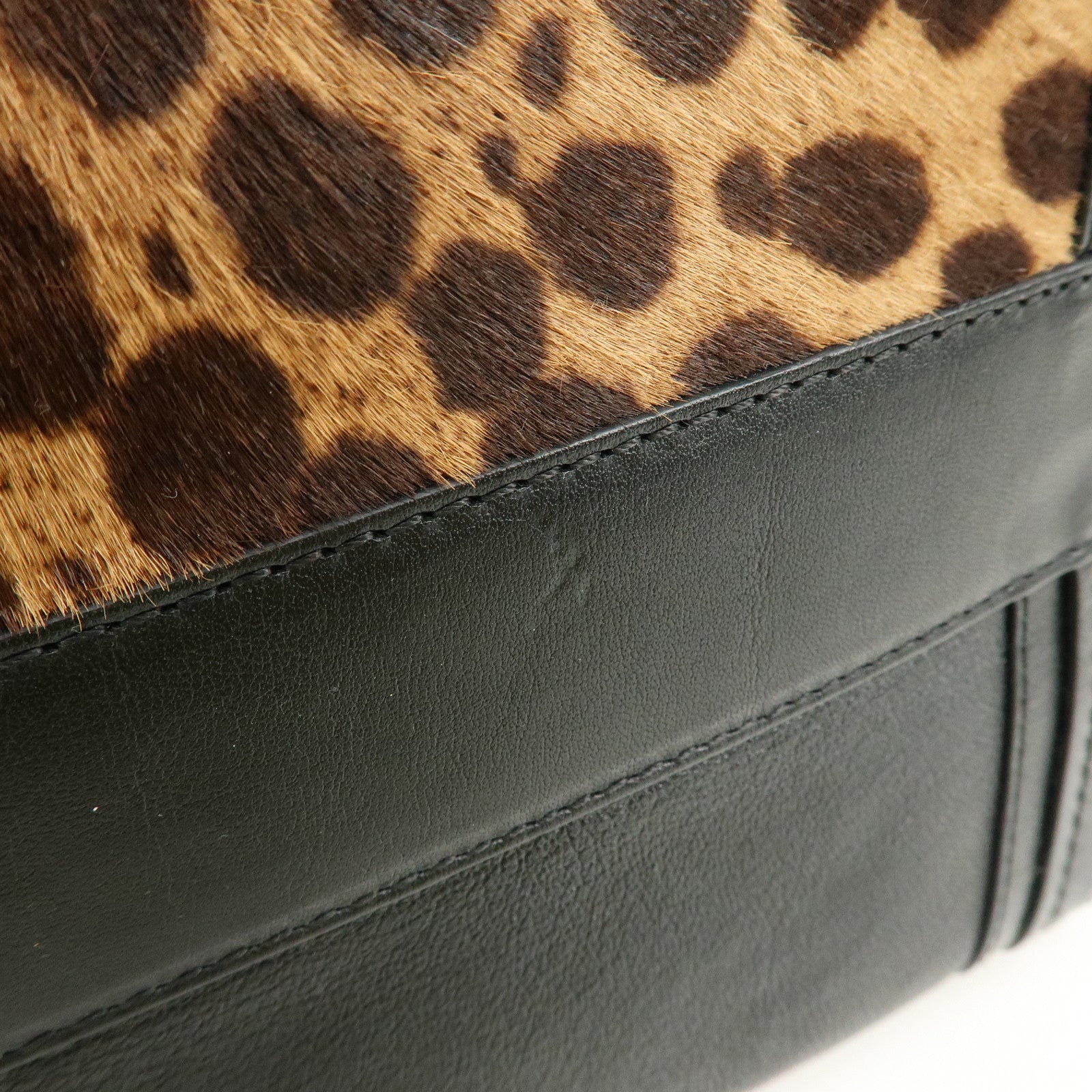 Chloe Allison Unborn Calf Leather Tote Bag Hand Bag Leopard Black