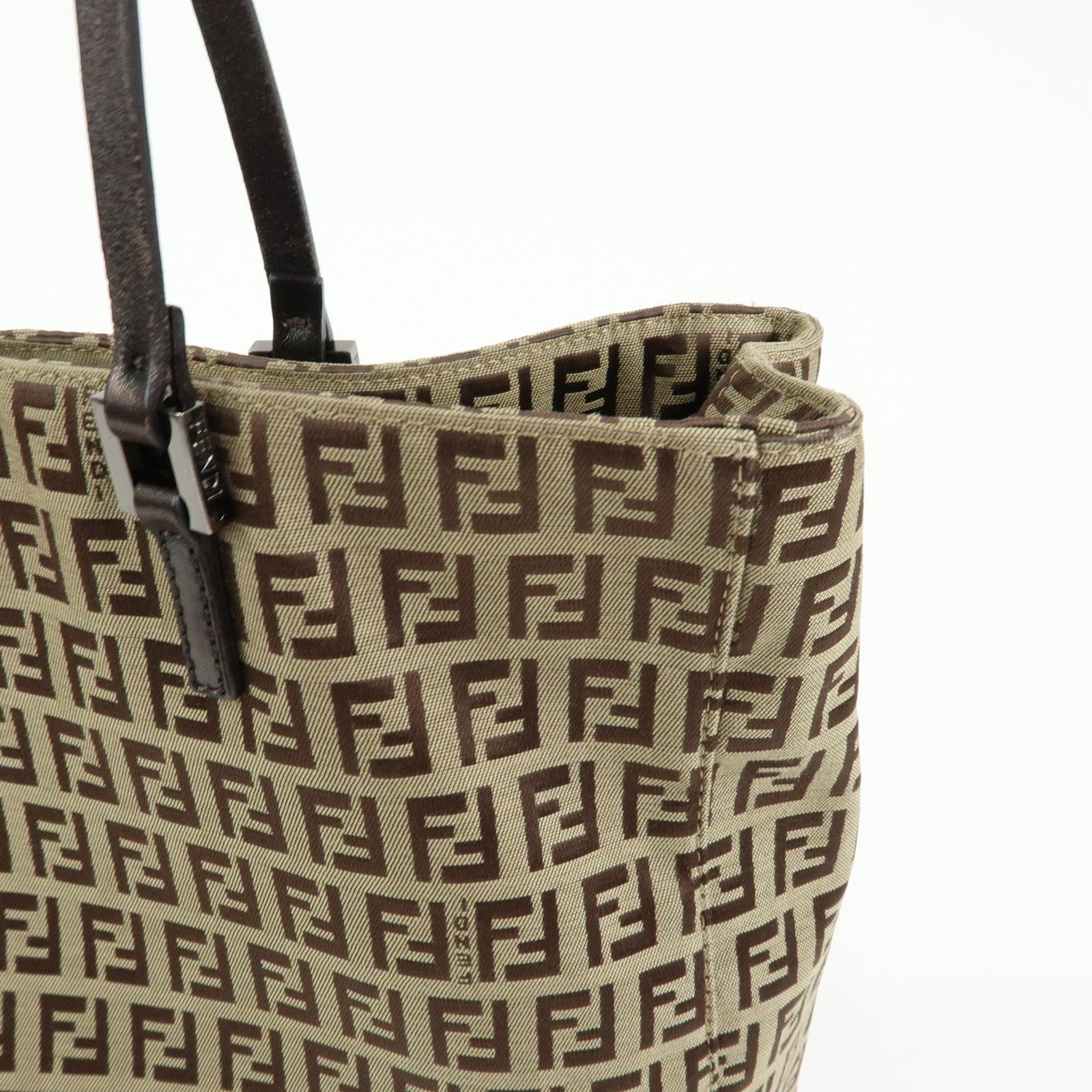 FENDI Zucchino Canvas Leather Tote Bag Beige Brown 8BH019