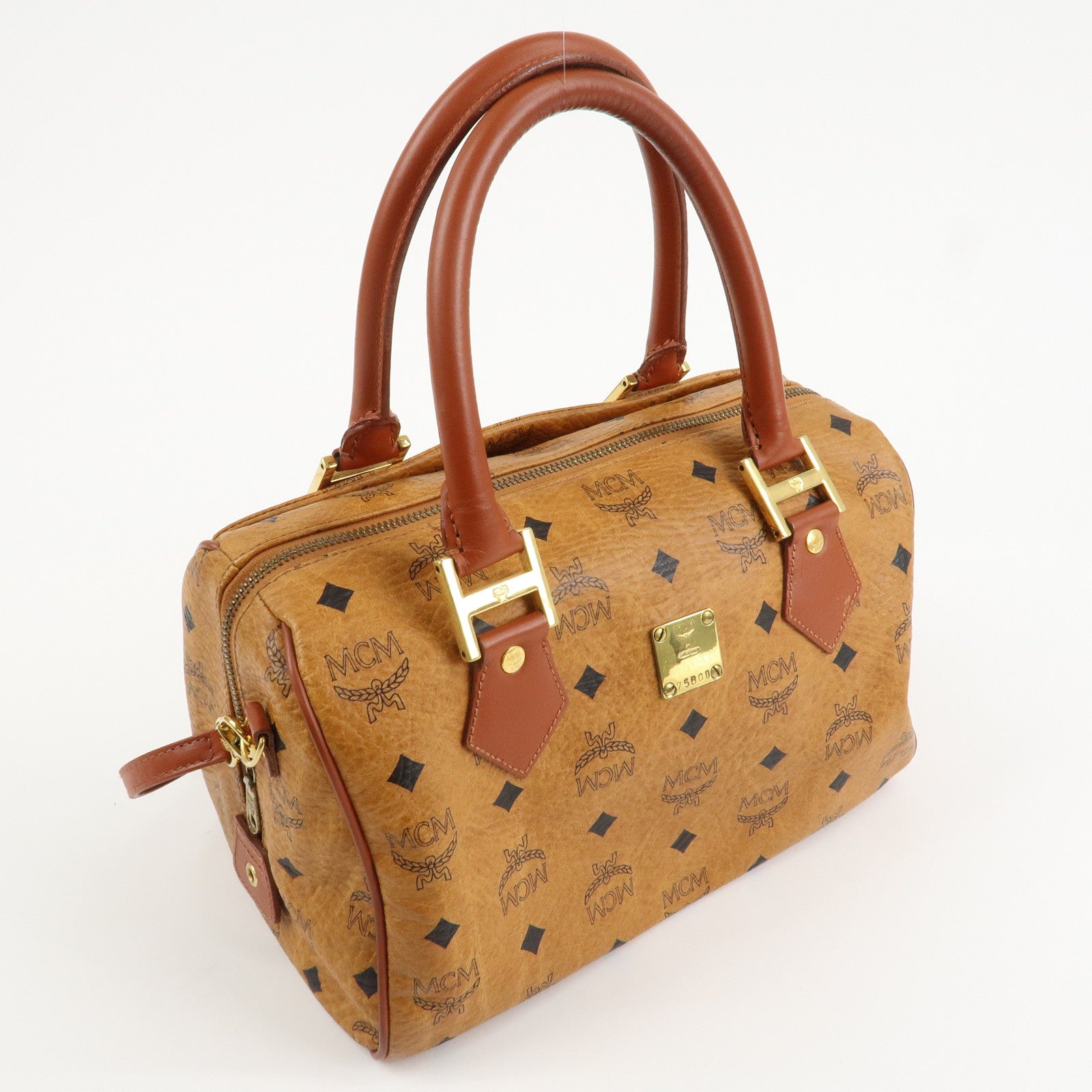 MCM Visetos Leather 2WAY Boston Bag Shoulder Bag Brown Gold HDW Used