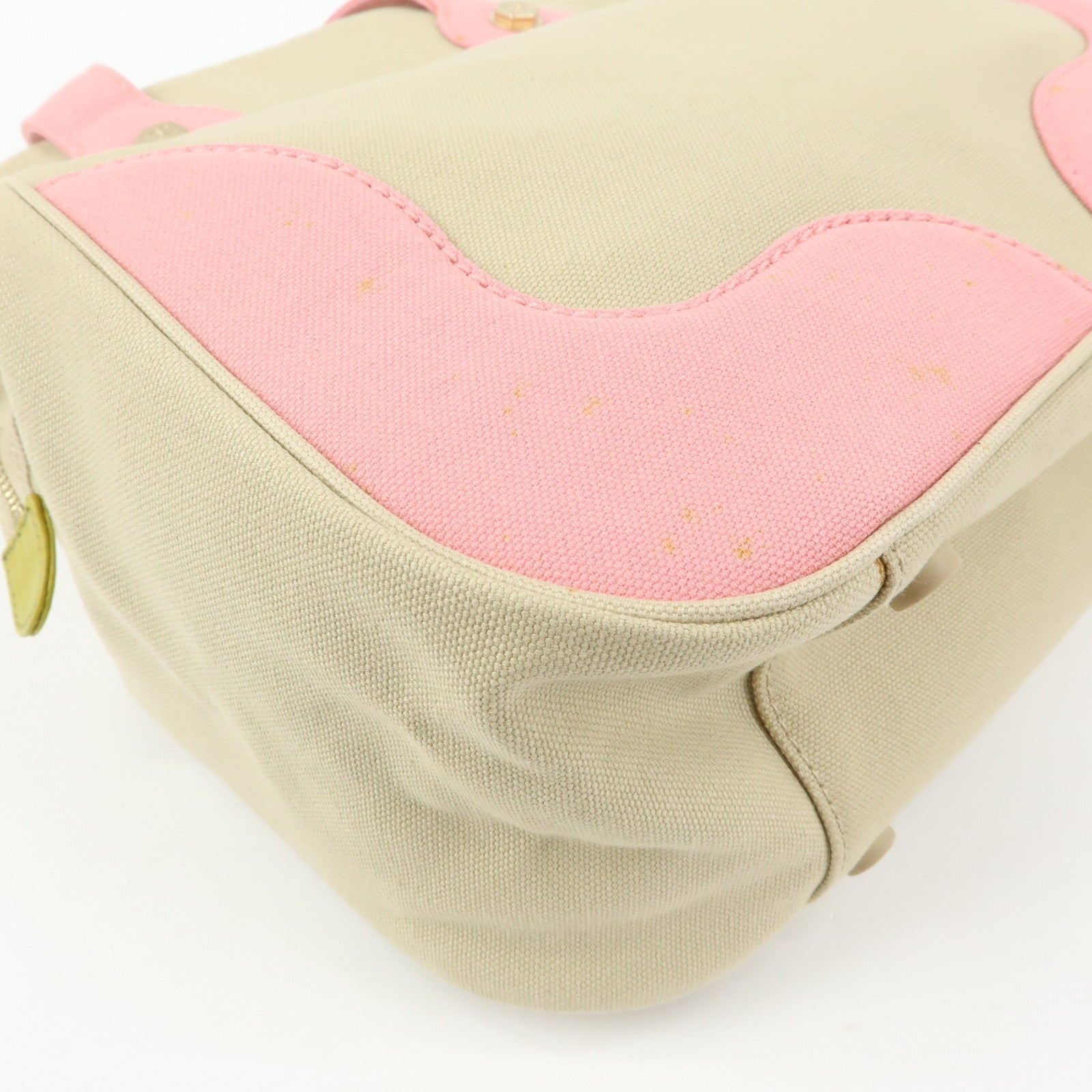CHANEL Marshmello COCO Mark Canvas Hand Bag Beige Light Green Pink
