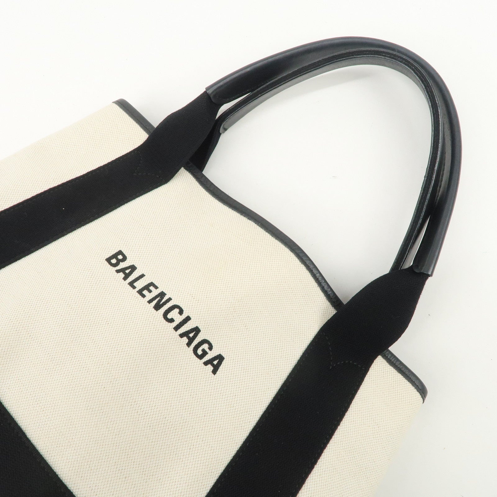 BALENCIAGA Navy Cabas S Cotton Calf Skin Tote Bag Hand Bag 339933