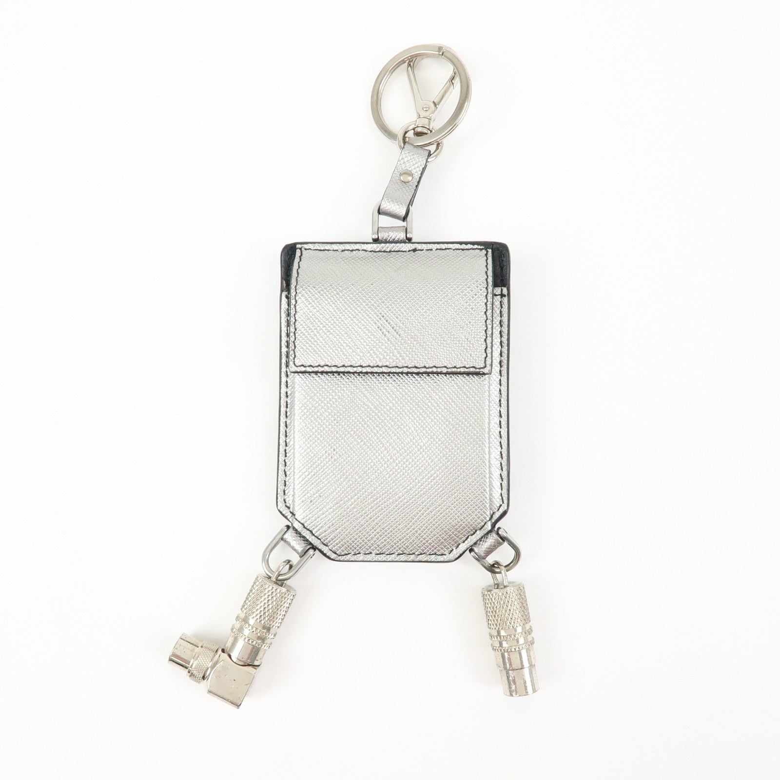 PRADA Bag SAffiano Leather Robot Key Charm Key Chain Silver 2PP074