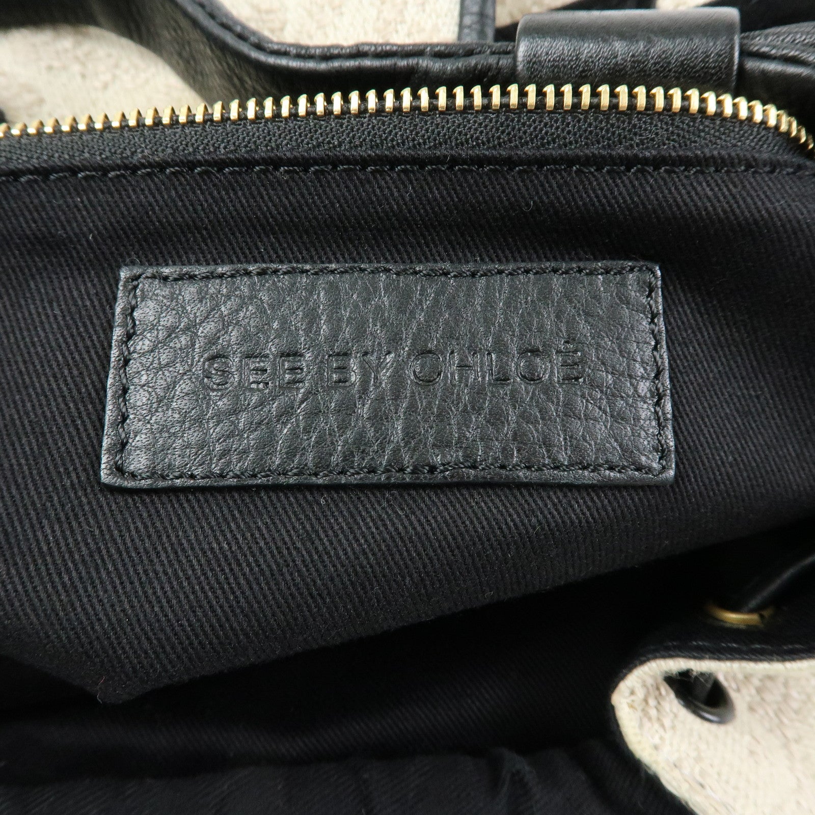 Chloe See By Chloe Canvas Leather Shoulder Bag Ivory Black