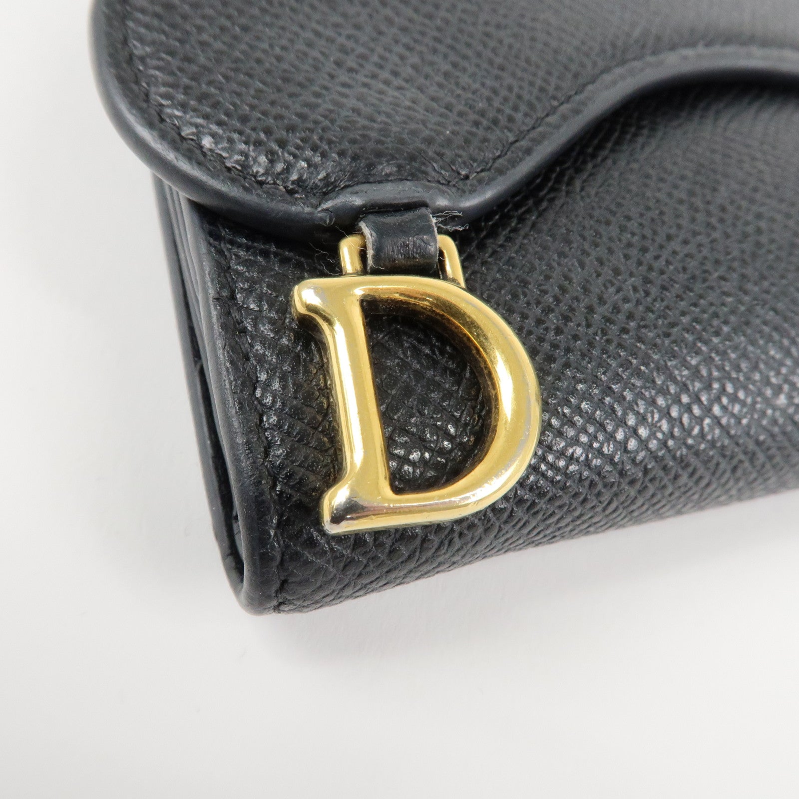 Christian Dior Saddle Leather Compact Wallet Black Gold Hardware Used