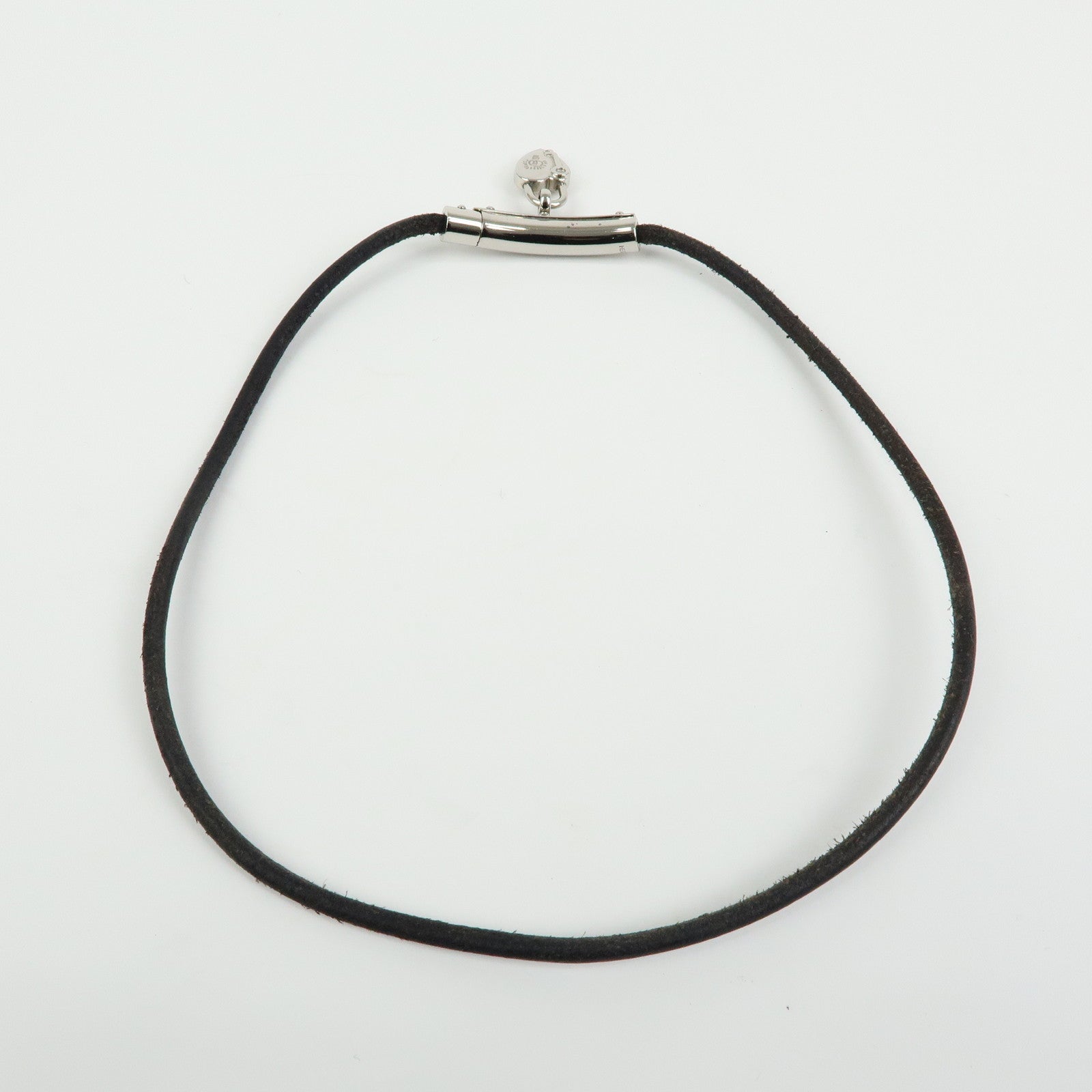 HERMES Metal Leather Vivaldi Fantasy Heart Cadena Necklace Black
