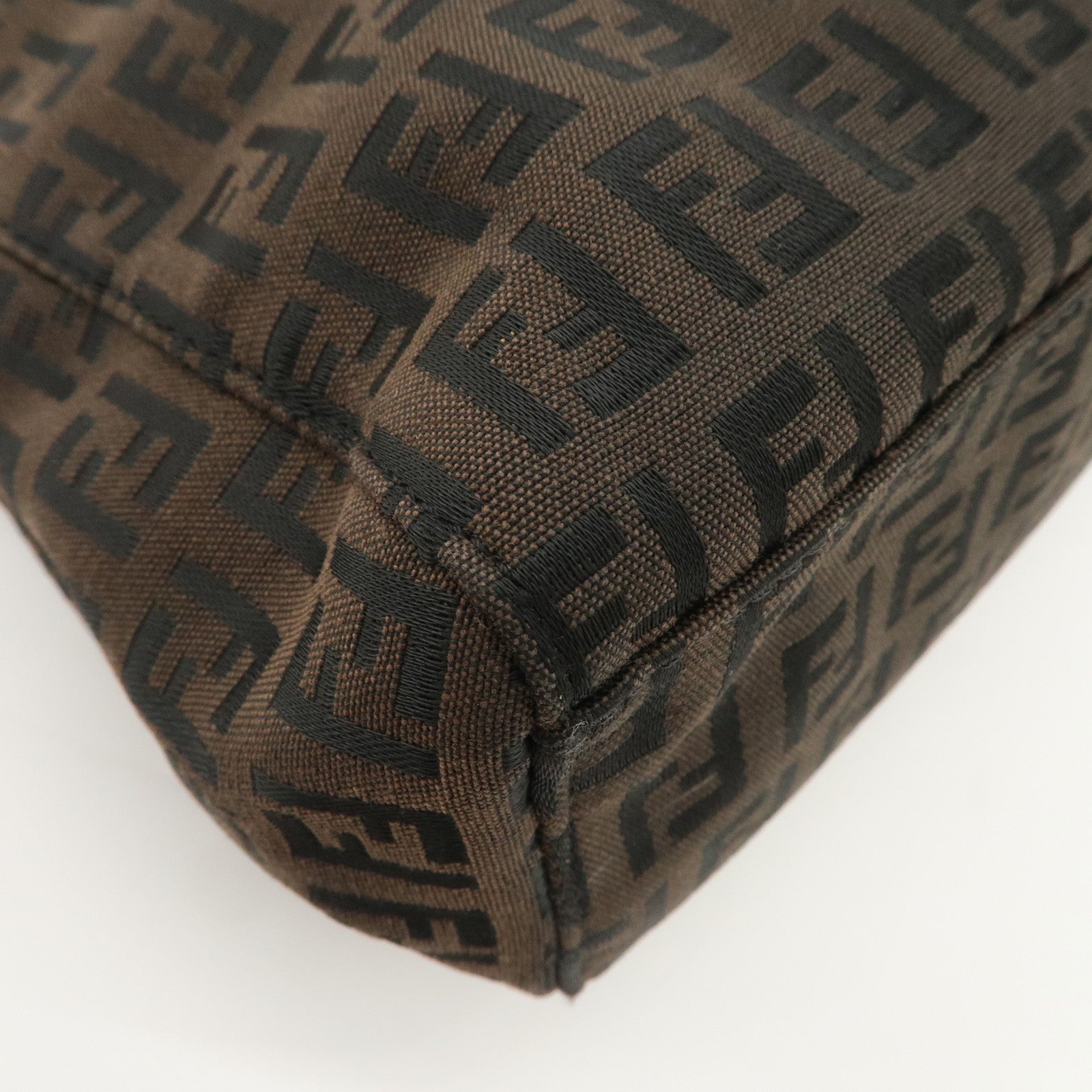 FENDI Zucchino Canvas Leather Tote Bag Hand Bag Dark Brown 8BH132