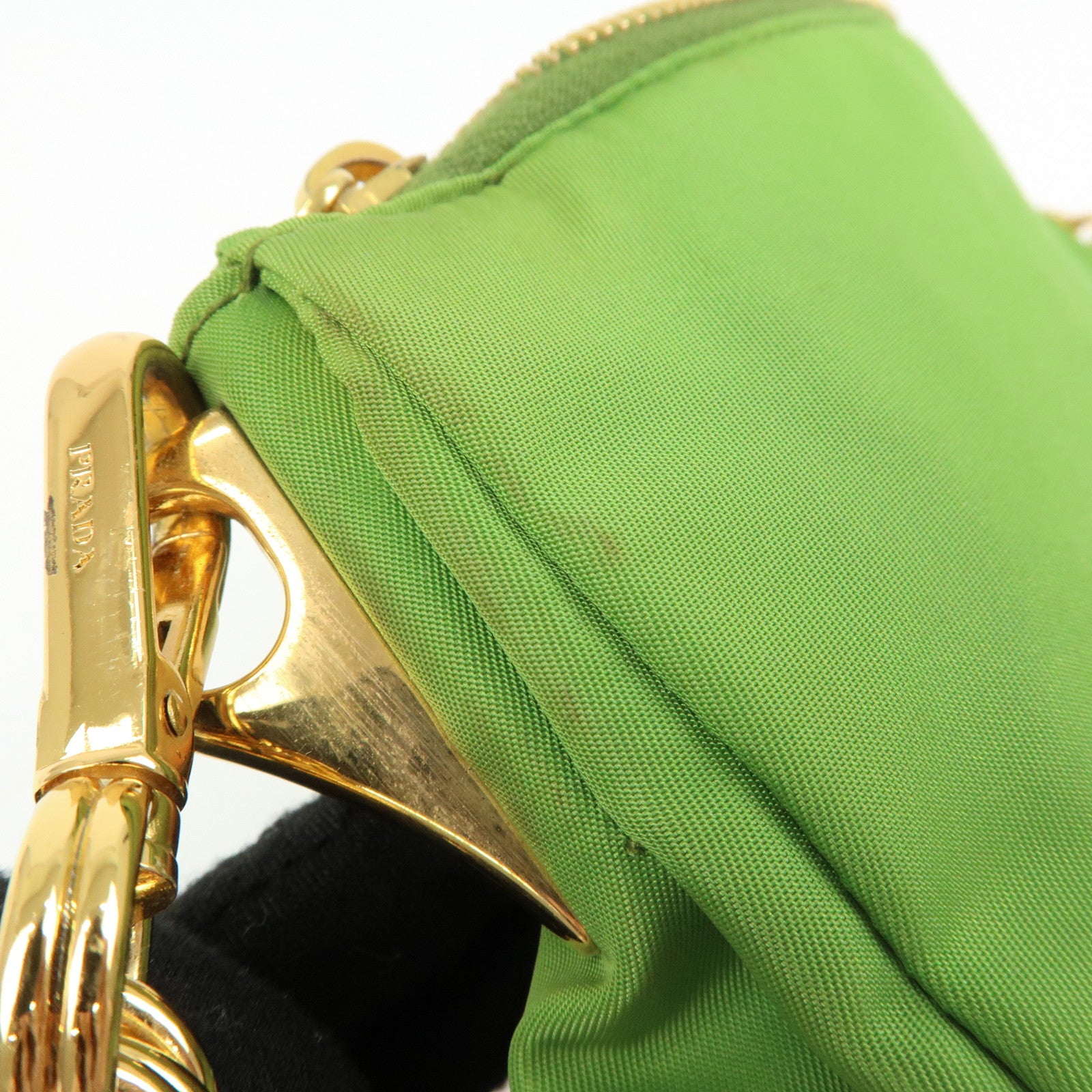 PRADA Bijou Nylon Stone Chain Shoulder Bag Clutch Bag Green