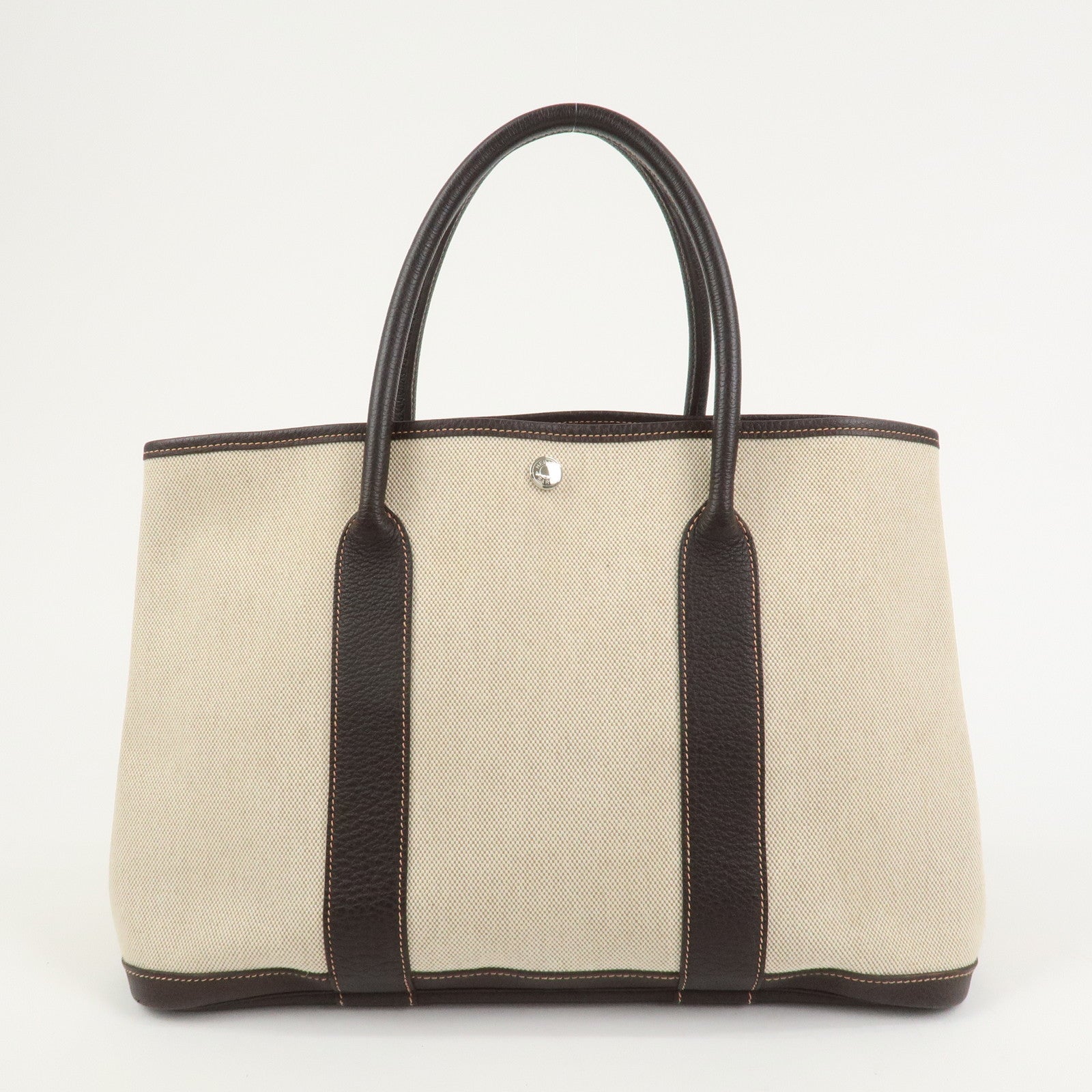 HERMES Garden Party PM Toile Ash H Stamped Tote Bag Natural Brown