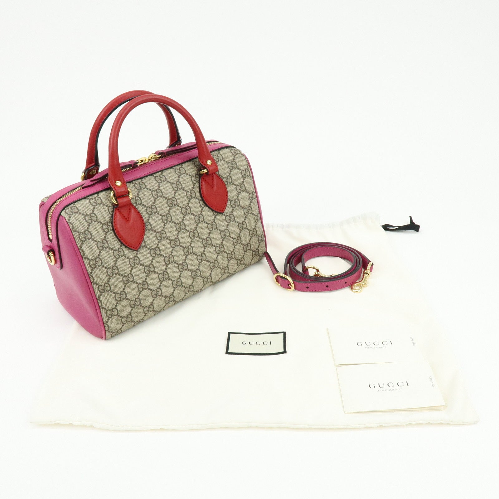 GUCCI GG Supreme Leather 2WAY Shoulder Bag Beige Red Pink 409529