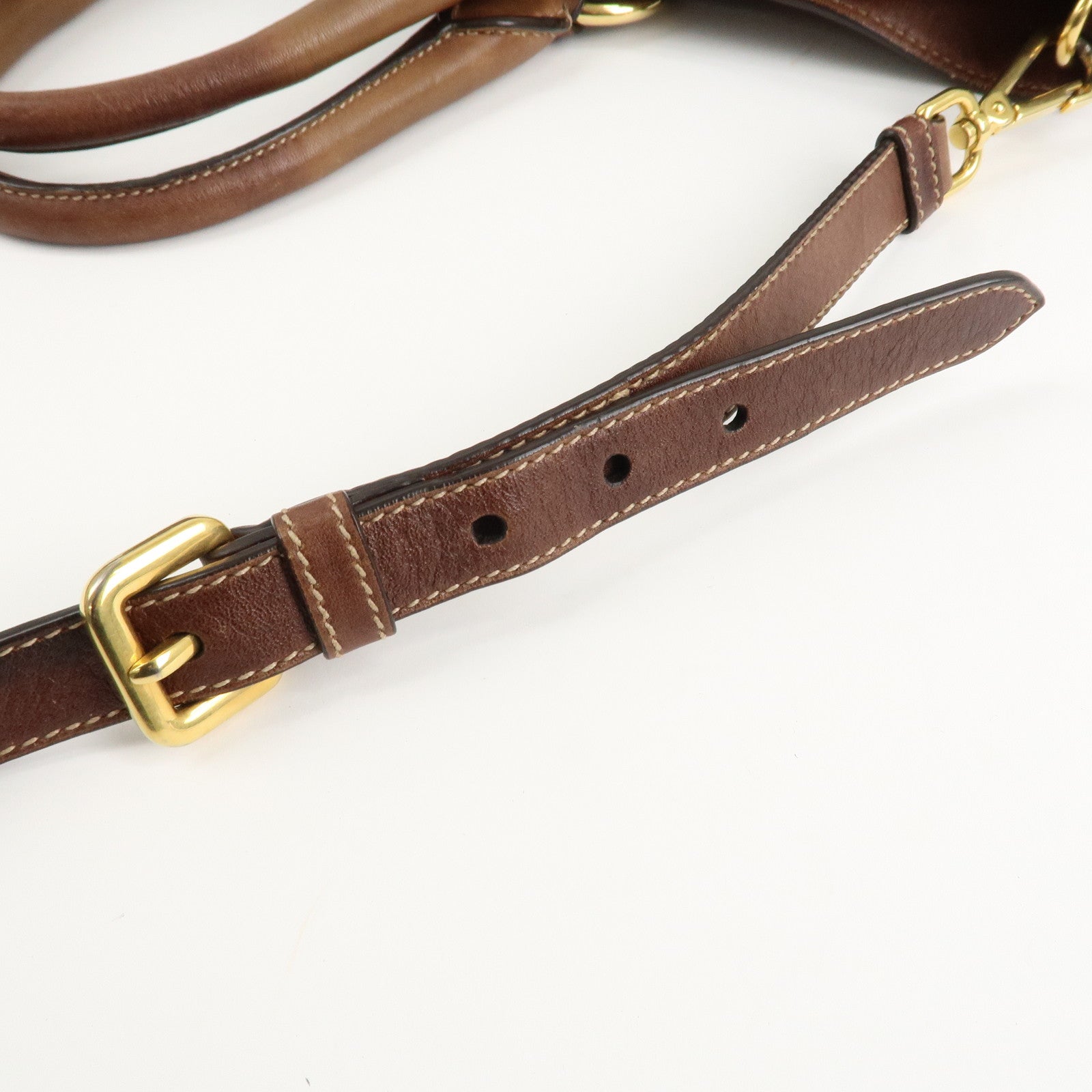 PRADA Logo Leather 2way Shoulder Bag Tote Bag Gold HDW Brown Used