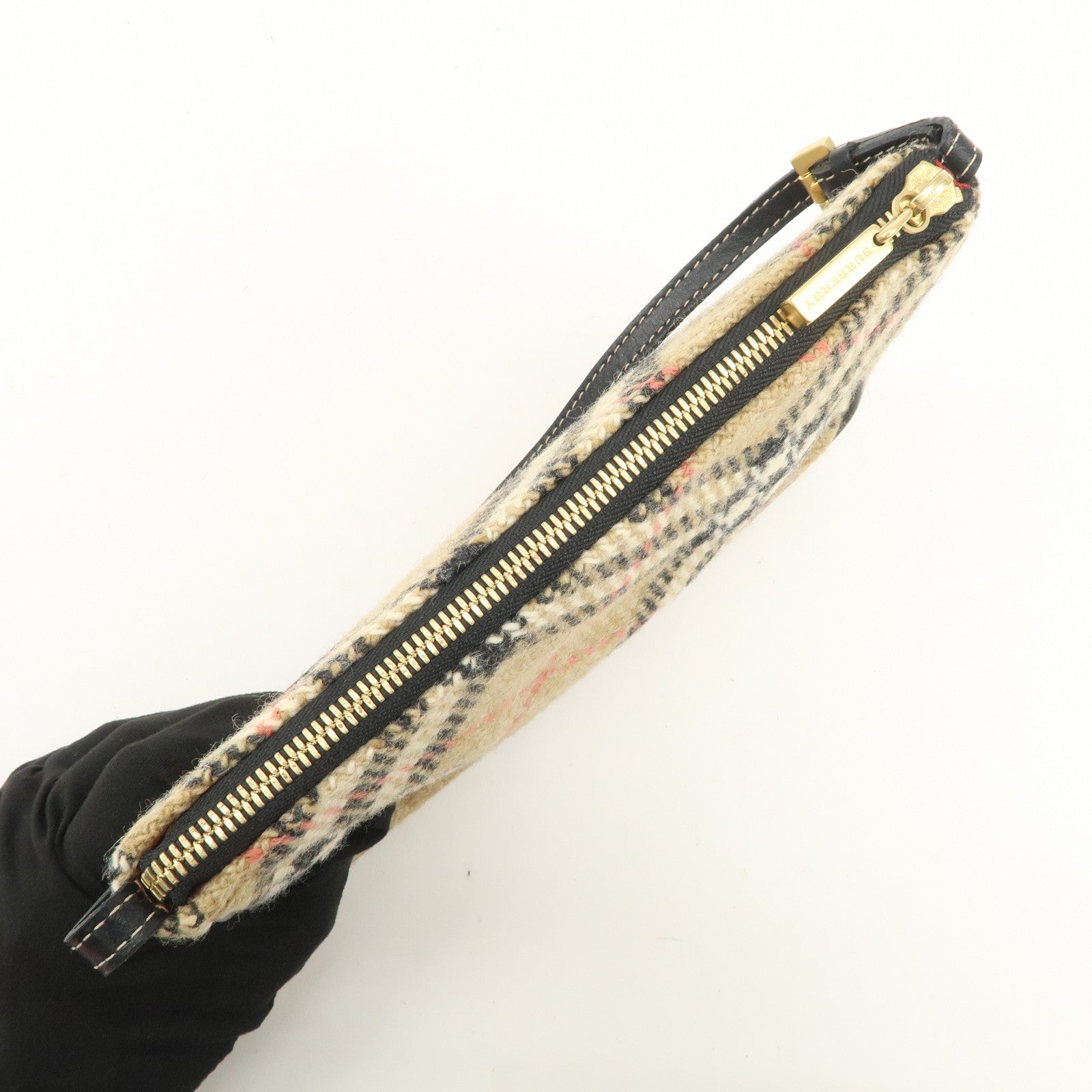 BURBERRY Nova Plaid Wool Leather Shoulder Bag Hand Bag Beige Black