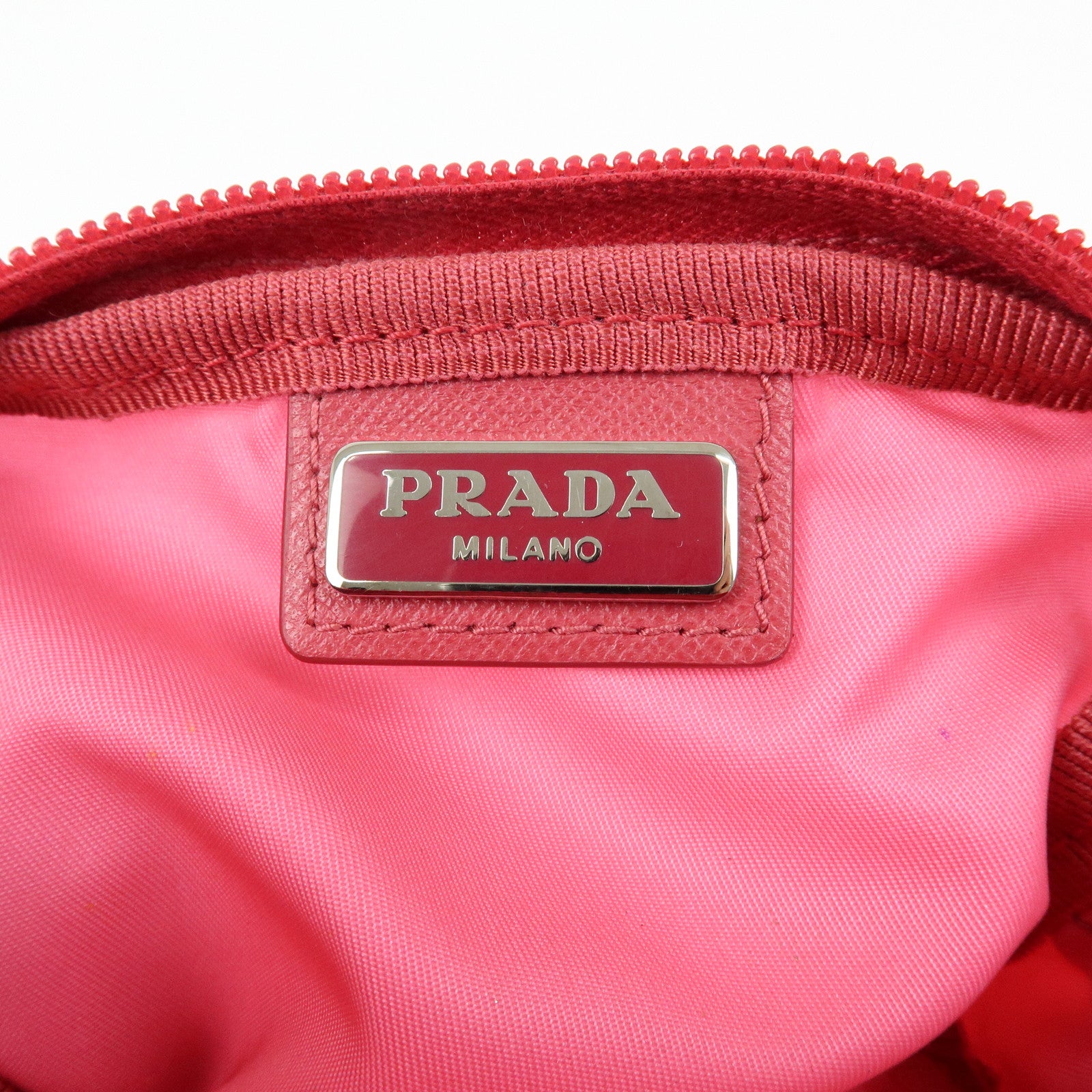 PRADA Triangle Logo Nylon Cosmetic Pouch Pink 1N0399