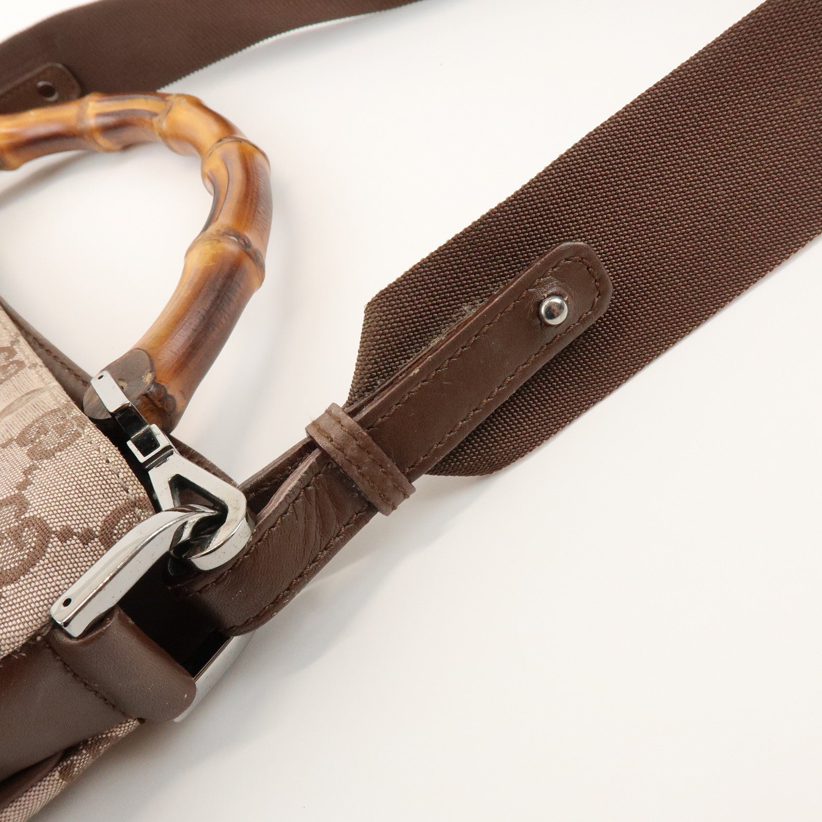 GUCCI Bamboo GG Canvas Leather 2Way Bag Brown 001・4095・001553