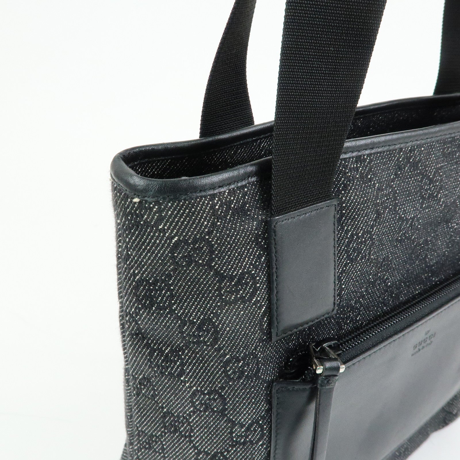GUCCI GG Denim Leather Tote Bag Shoulder Bag Black 28893