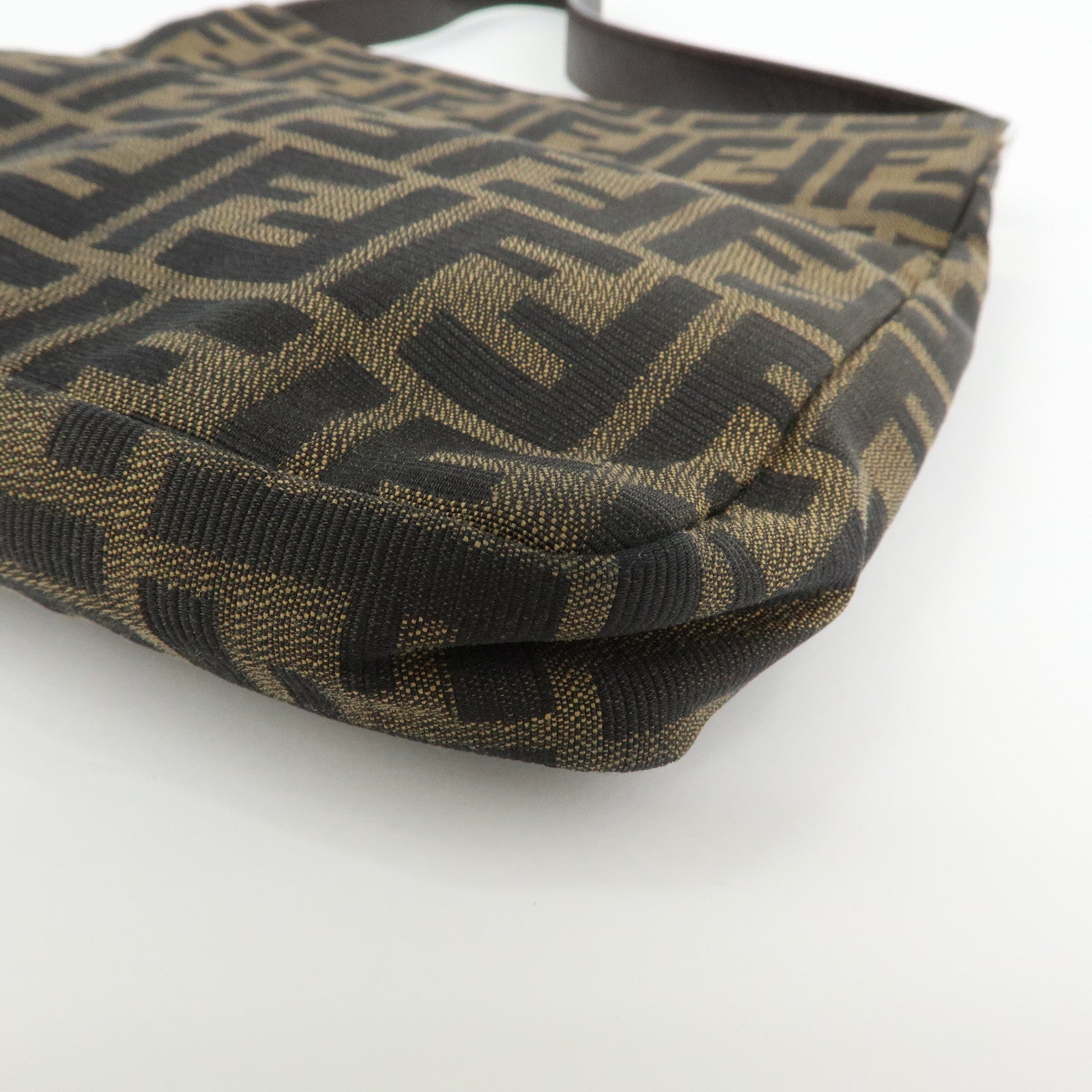 FENDI Zucca Canvas Leather Shoulder Bag Brown