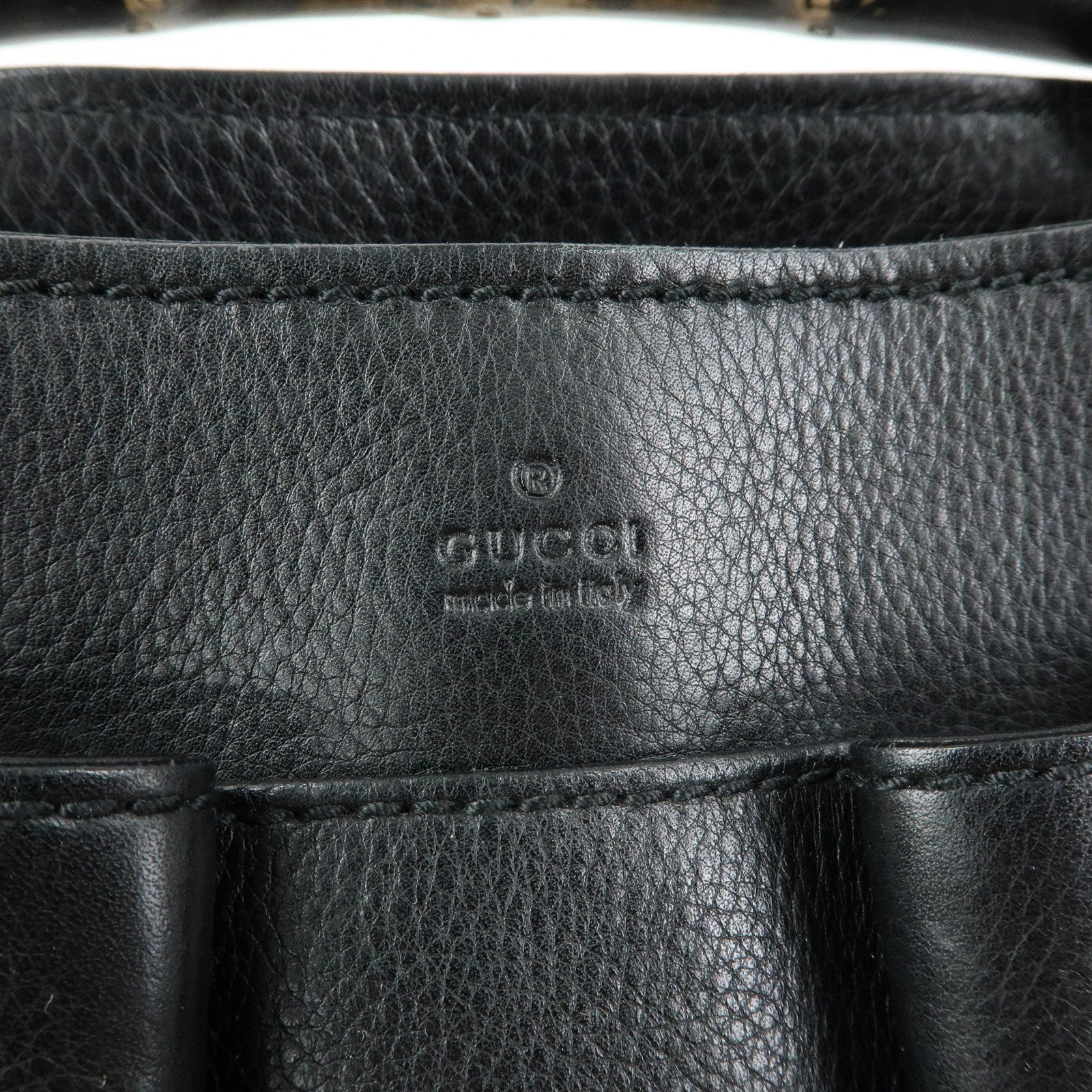 GUCCI Bamboo Leather Tote Bag Hand Bag Black 109138