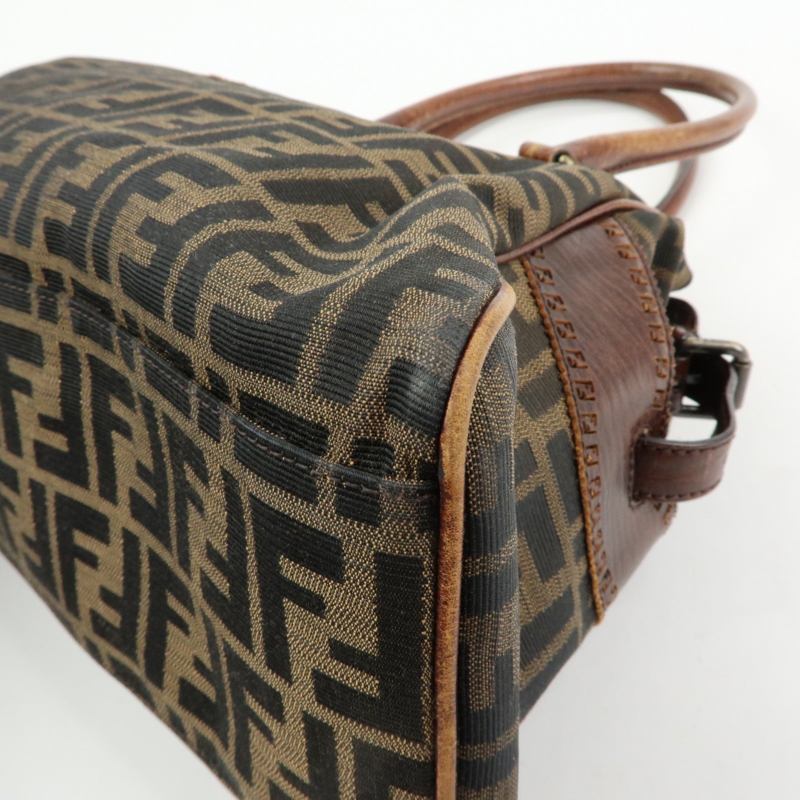 FENDI Ethnico Zucca Canvas Leather Tote Shoulder Bag Brown 8BN162