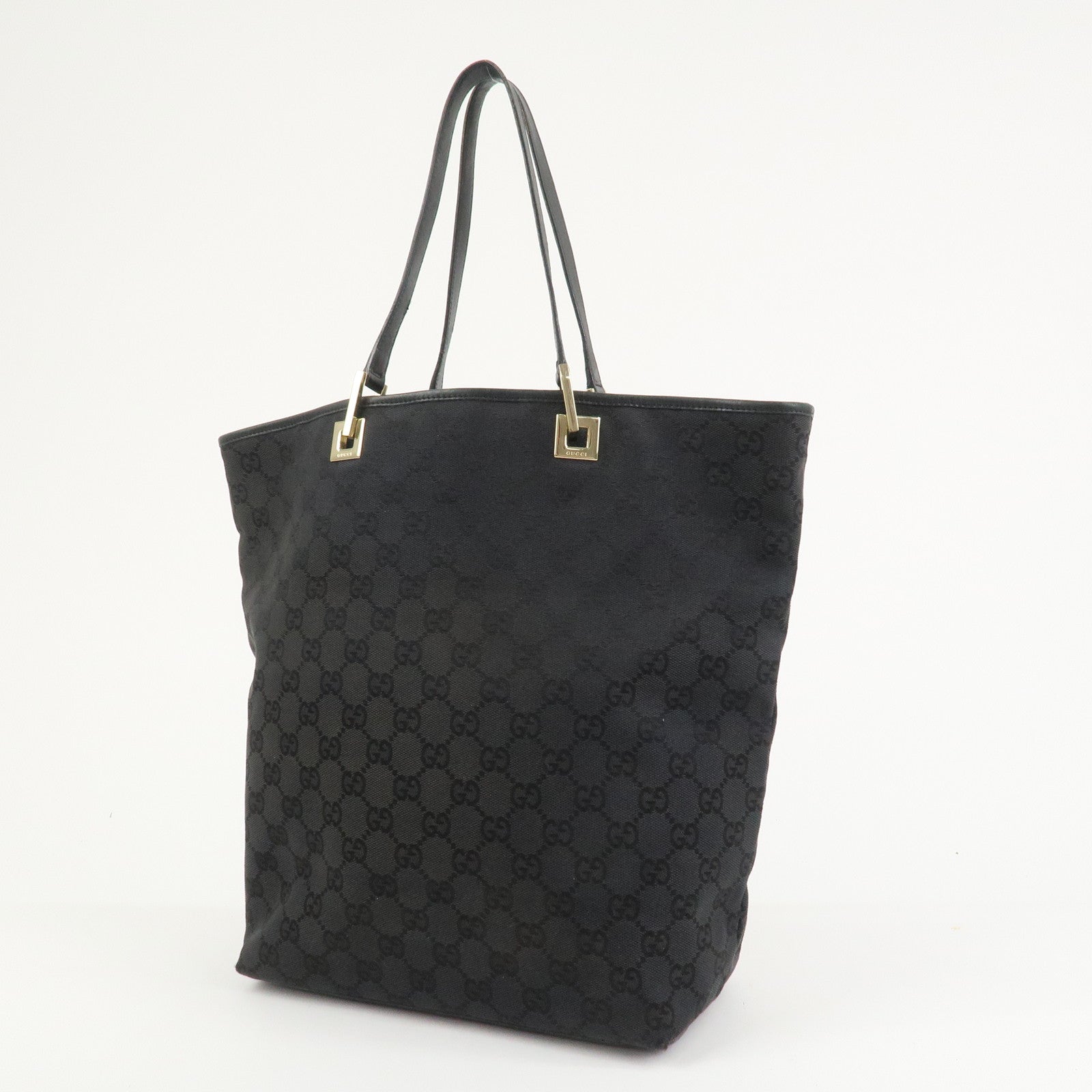 GUCCI GG Canvas Leather Tote Bag Hand Bag Black 002・1098