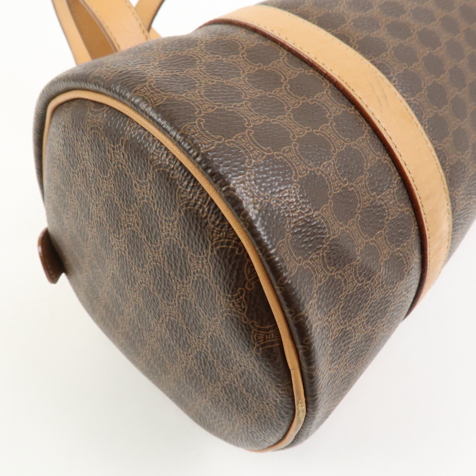 CELINE Macadam Canvas Leather Boston Bag Tote Bag Brown