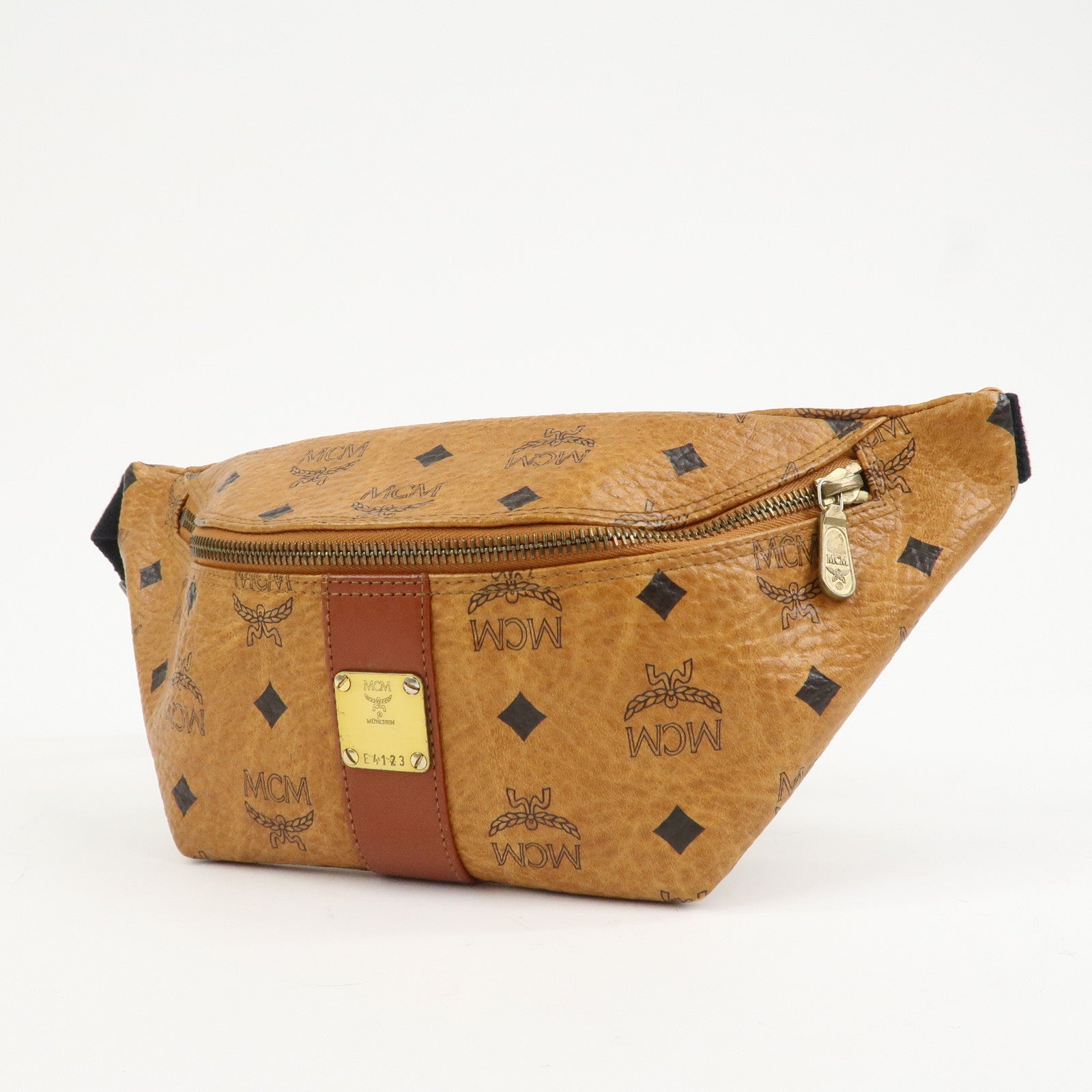 MCM Visetos Leather Waist Bag Waist Pouch Crossbody Bag Brown