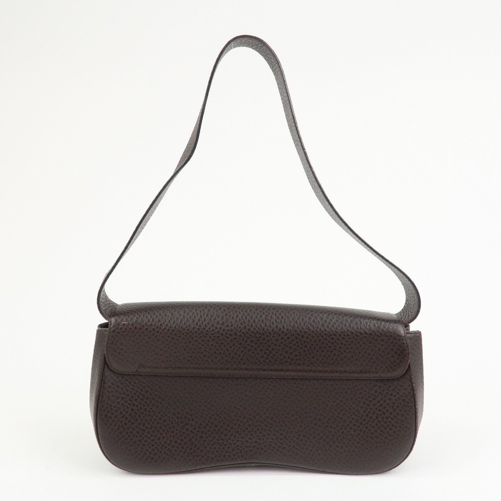 Ferragamo Gancini Logo Leather Shoulder Bag Hand Bag Brown