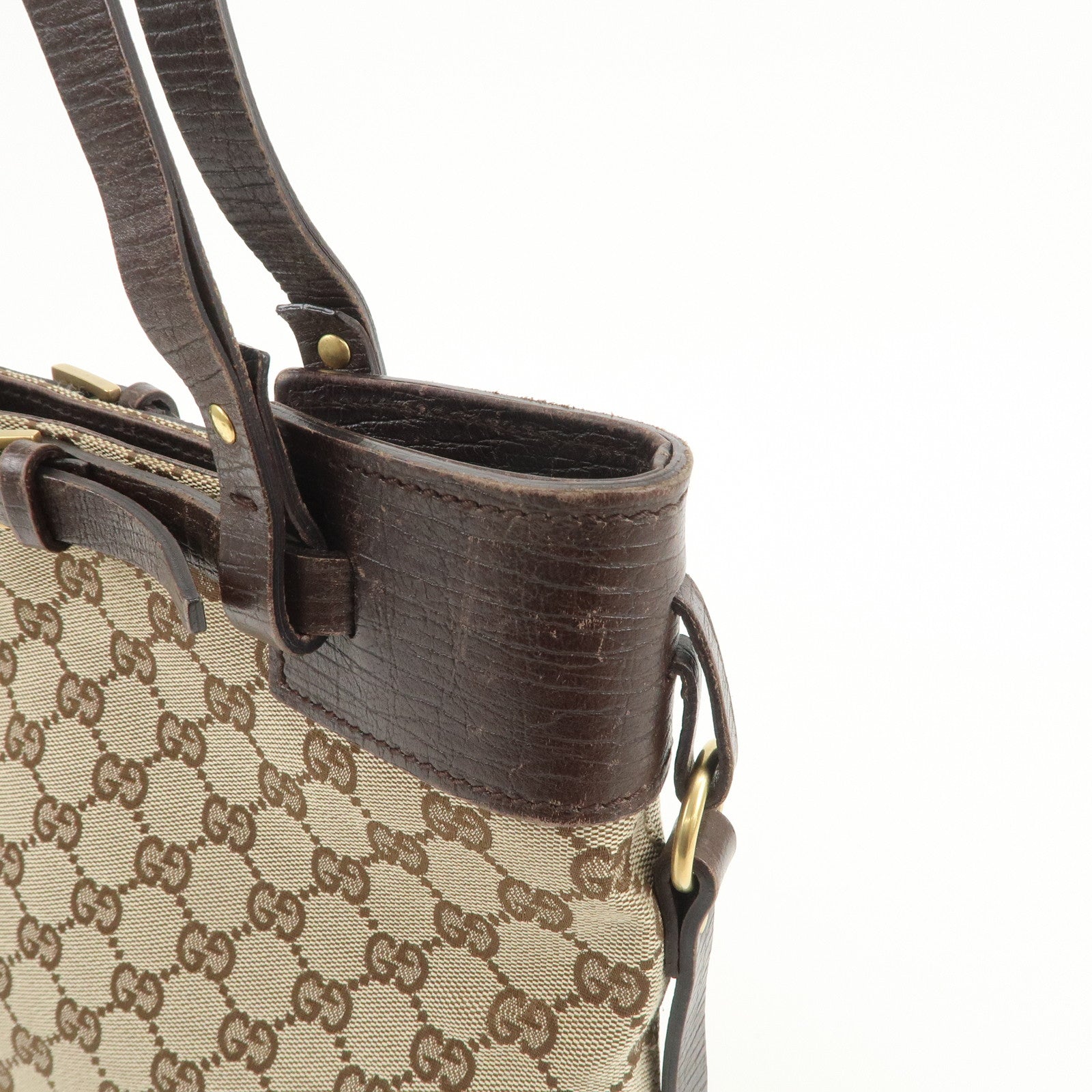 GUCCI GG Monogram Canvas Leather Tote Bag Shoulder Bag Brown 107757