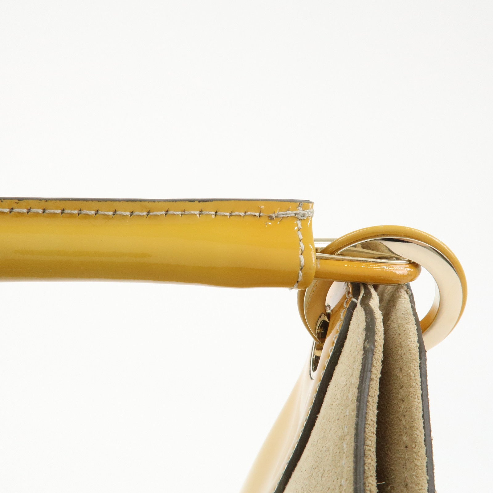 GUCCI Patent Leather Suede Shoulder Bag Yellow Beige 001.4149