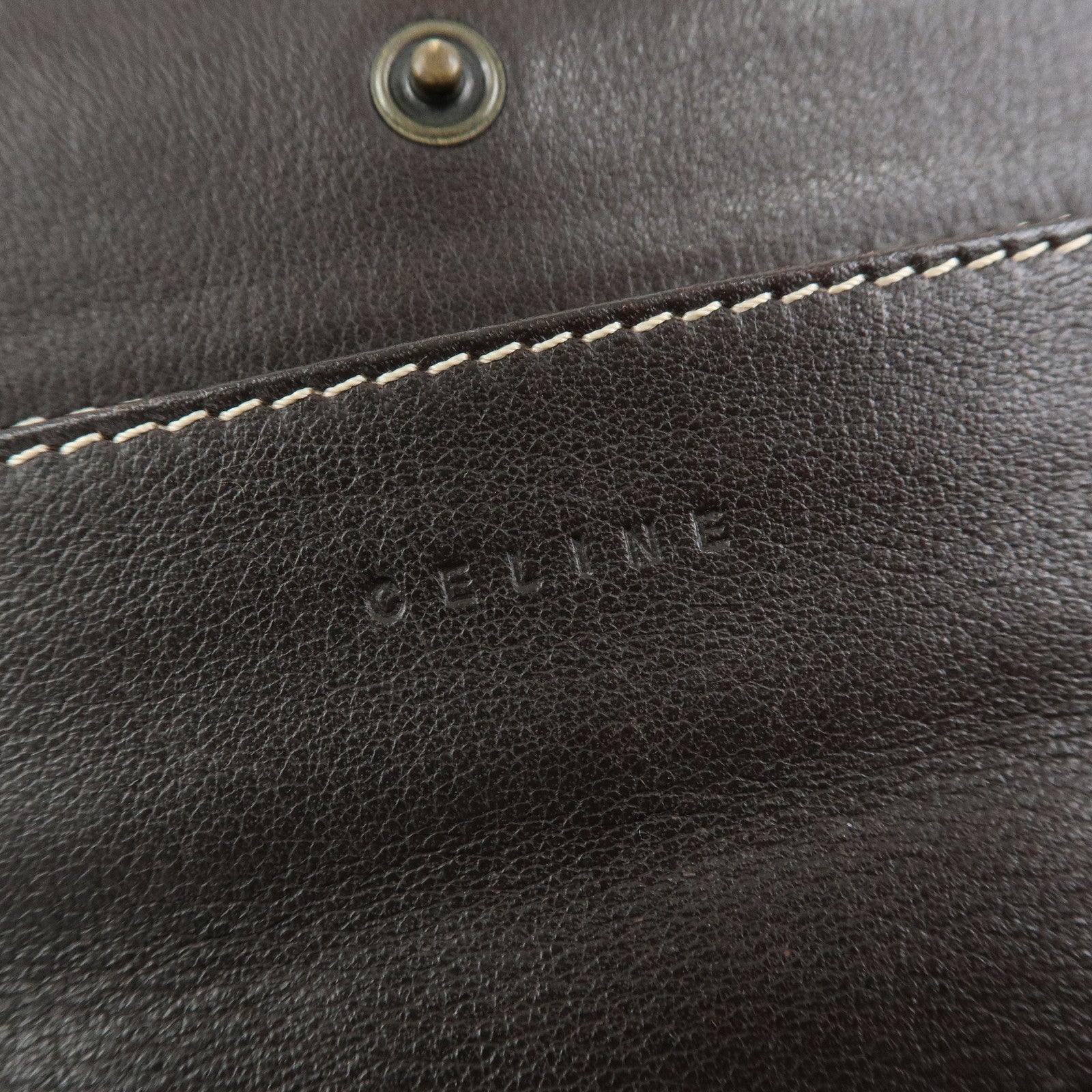 CELINE Macadam Canvas Leather Flap Long Wallet Beige Brown