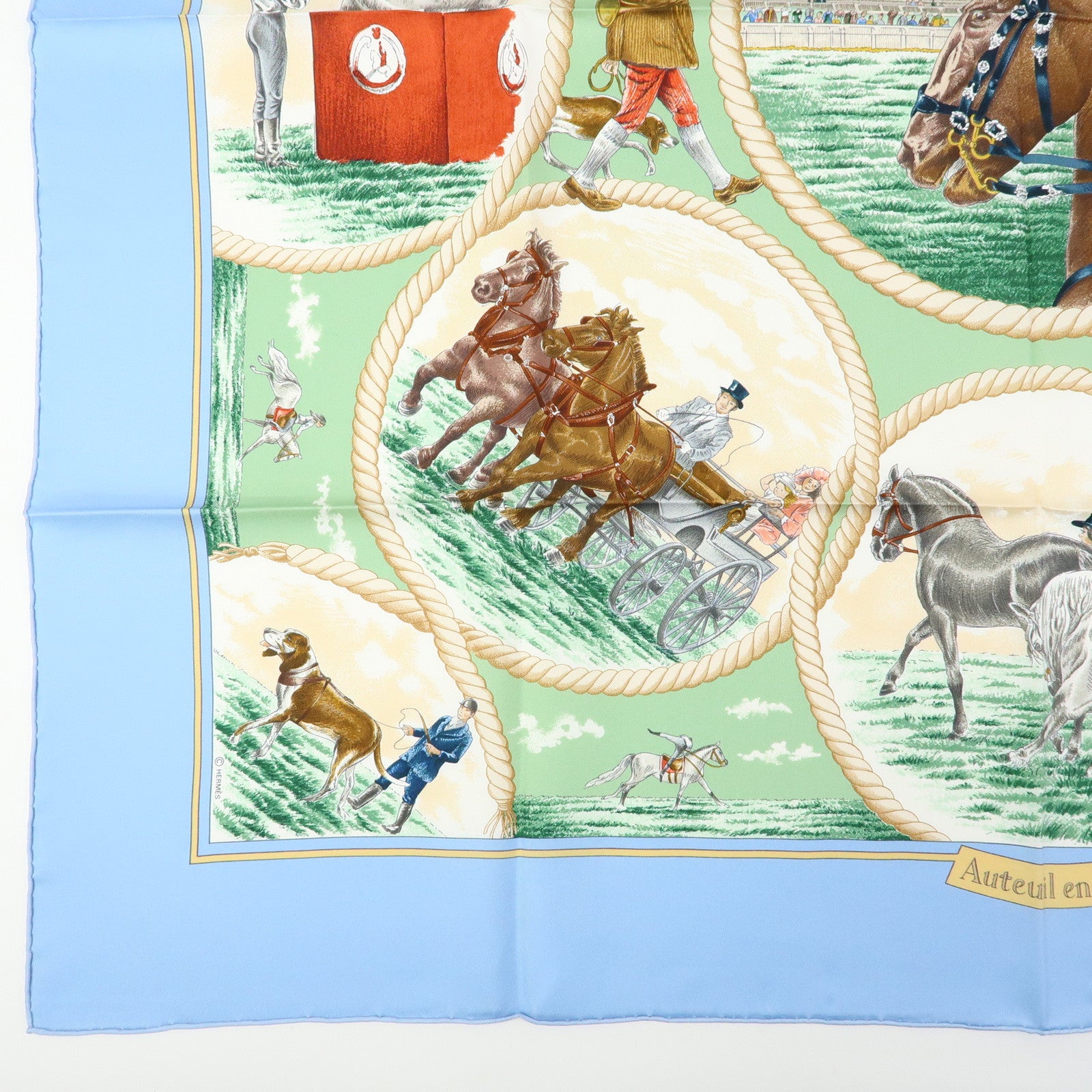 HERMES Carre 90 Silk 100% Scarf Auteuil en Mai Horse Print