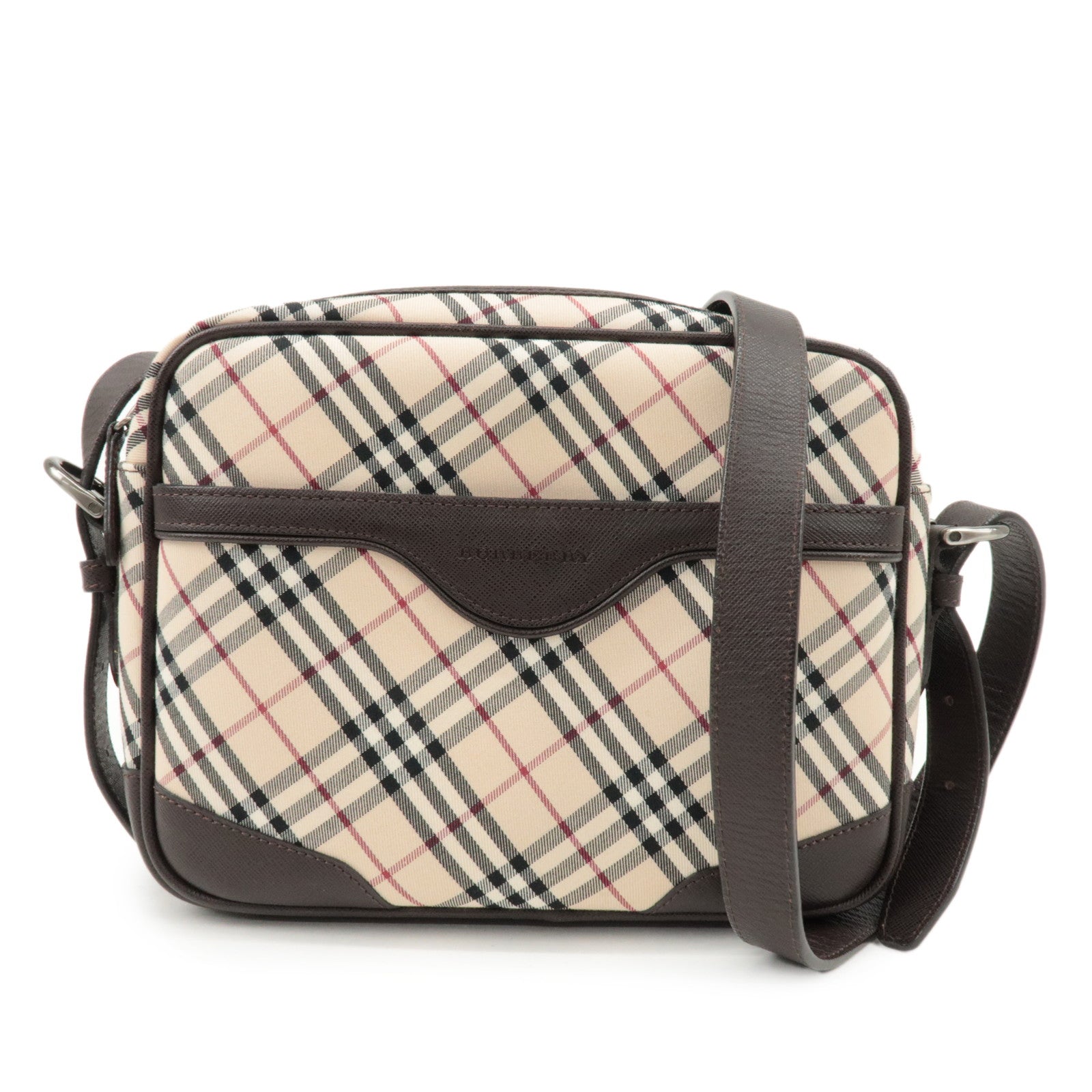 BURBERRY Canvas Leather Shoulder Bag Nova Plaid Beige Brown Used