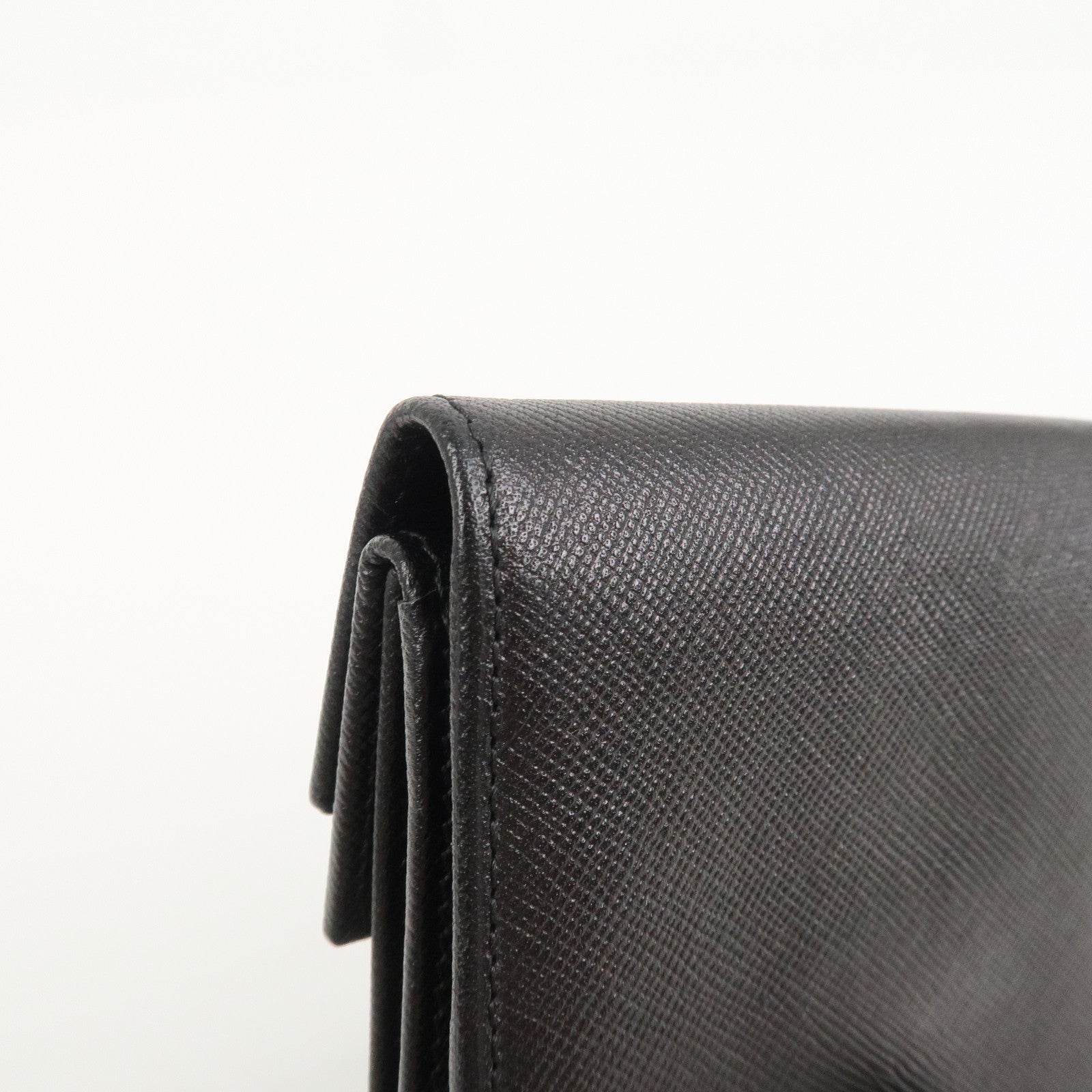PRADA Triangle Logo Saffiano Leather Compact Wallet Black M53X