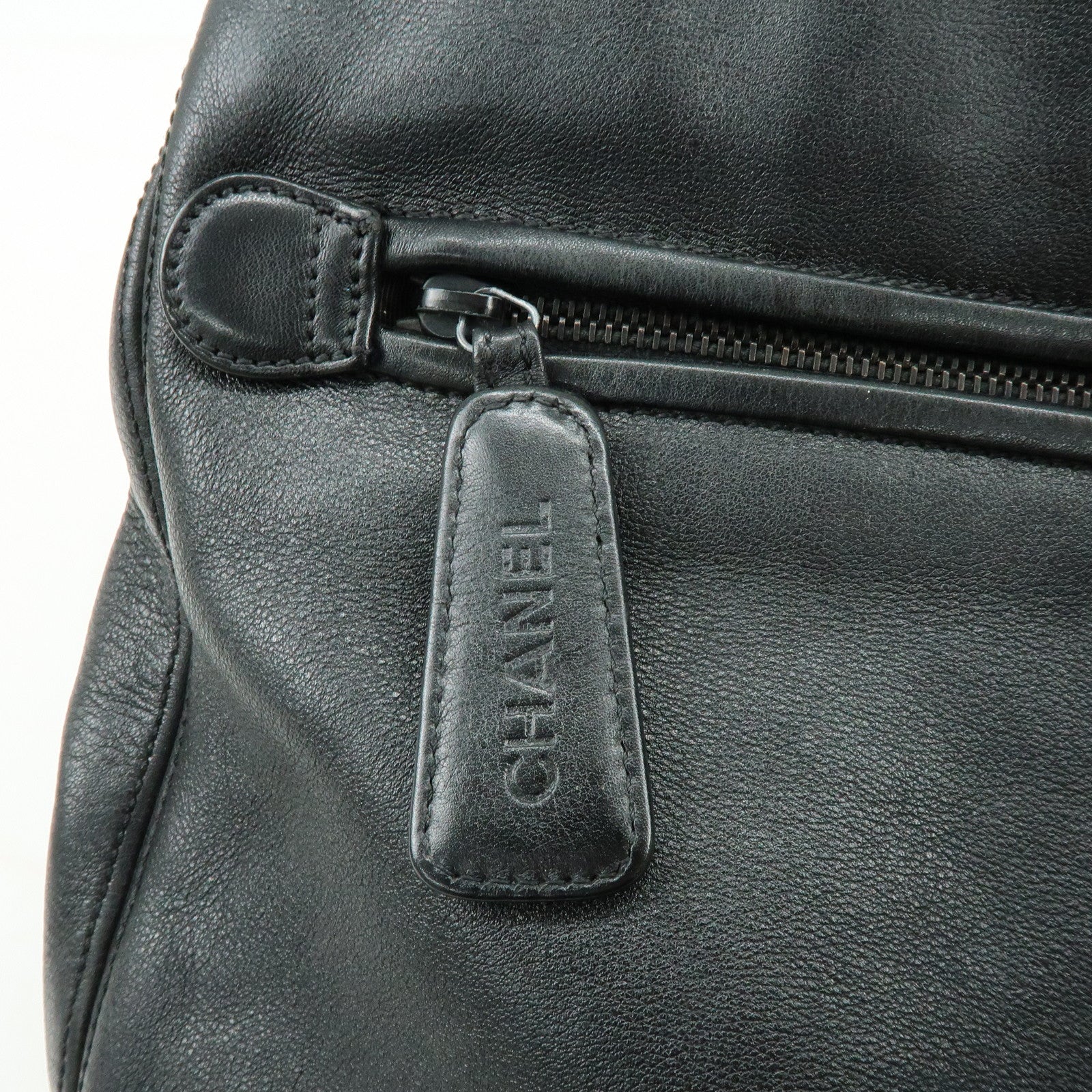 CHANEL Calf Leather Tote Bag Shoulder Bag Hand Bag Black