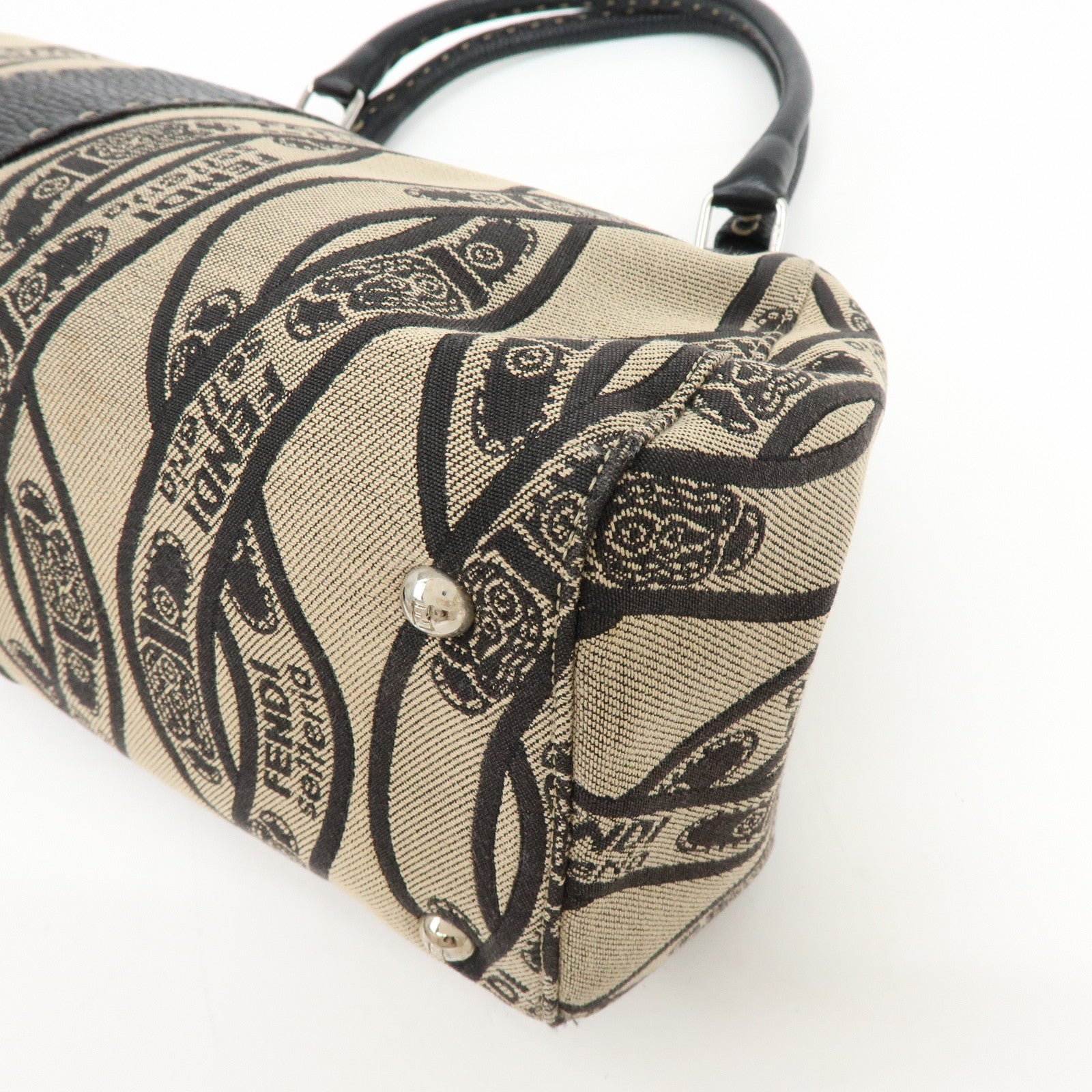 FENDI Selleria Canvas Leather Hand Bag Shoulder Bag Beige 8BR457