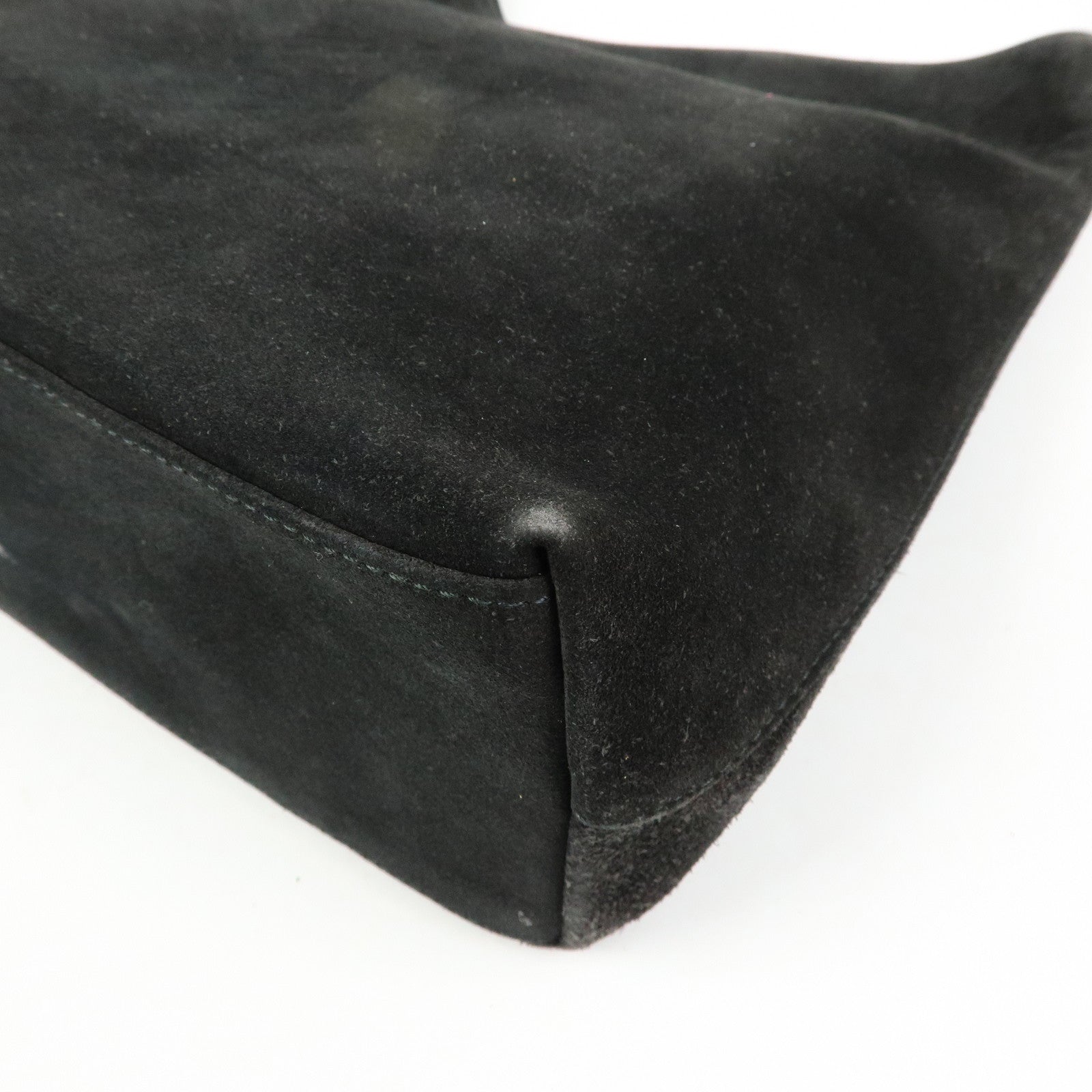 GUCCI Bamboo Suede Shoulder Bag Hand Bag Black 001.3244