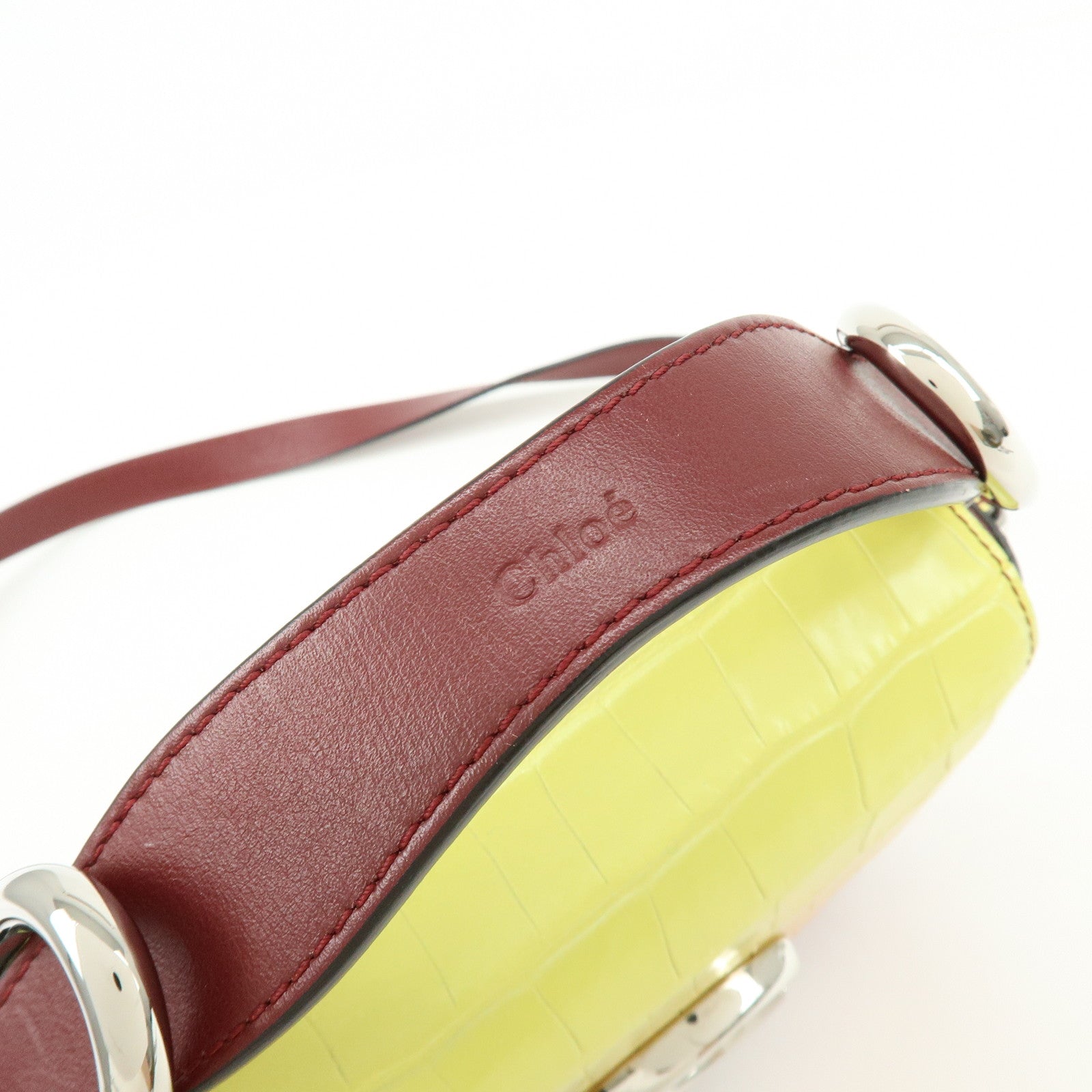Chloe C Engrabed Leather 2Way Bag Shoulder Bag Bordeaux Yellow