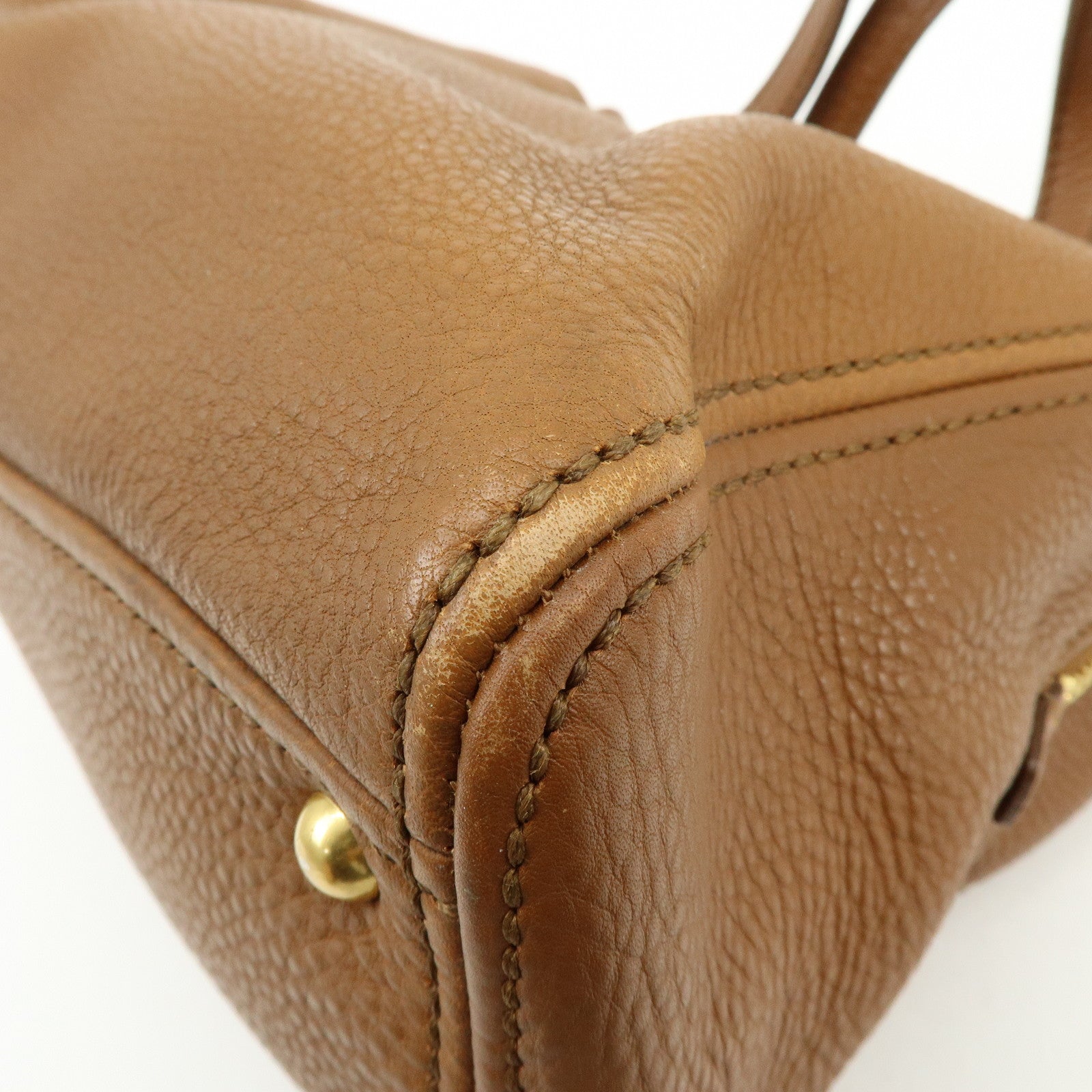 MIU MIU Leather Vitello Caribu 2Way Bag Hand Bag Brown RN0757